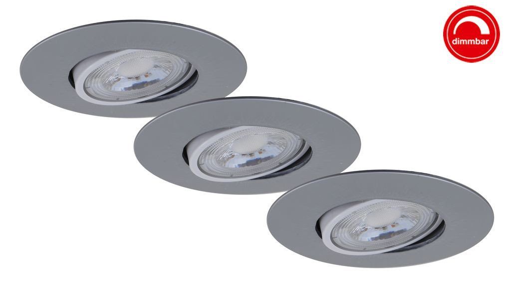 Briloner Leuchten LED Einbaustrahler Briloner 3er Set LED Einbauleuchte Nava chrom-matt, Inkl. Leuchtmittel, Dimmbar ohne Bewegungsmelder