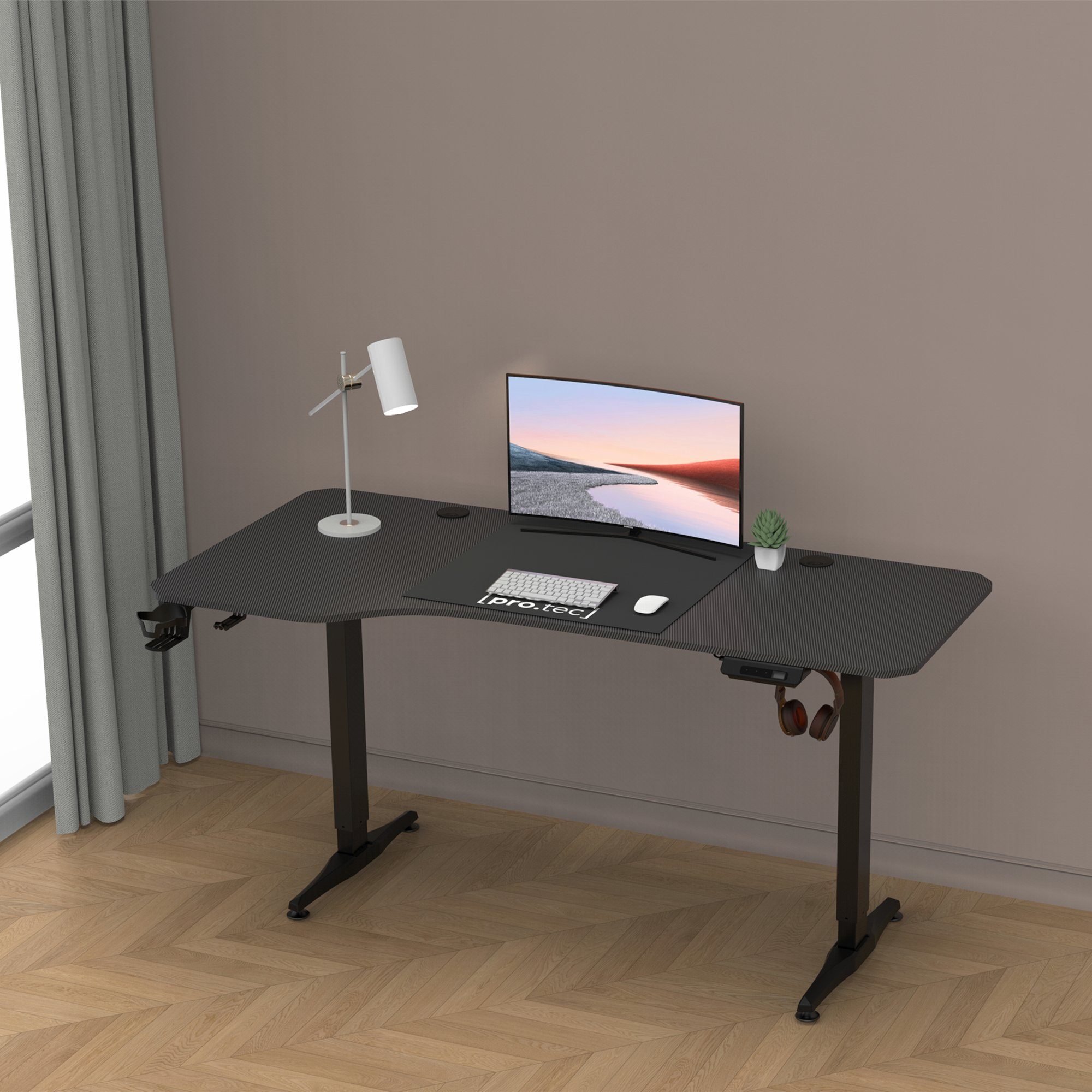 Höhenverstellbarer pro.tec »Oxnard« Schwarz 160x75cm Schreibtisch, Schreibtisch