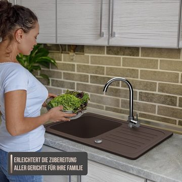 Aquamarin Granitspüle Granitspüle + Siphon und Armatur Einbauspüle Küchenspüle Spülbecken
