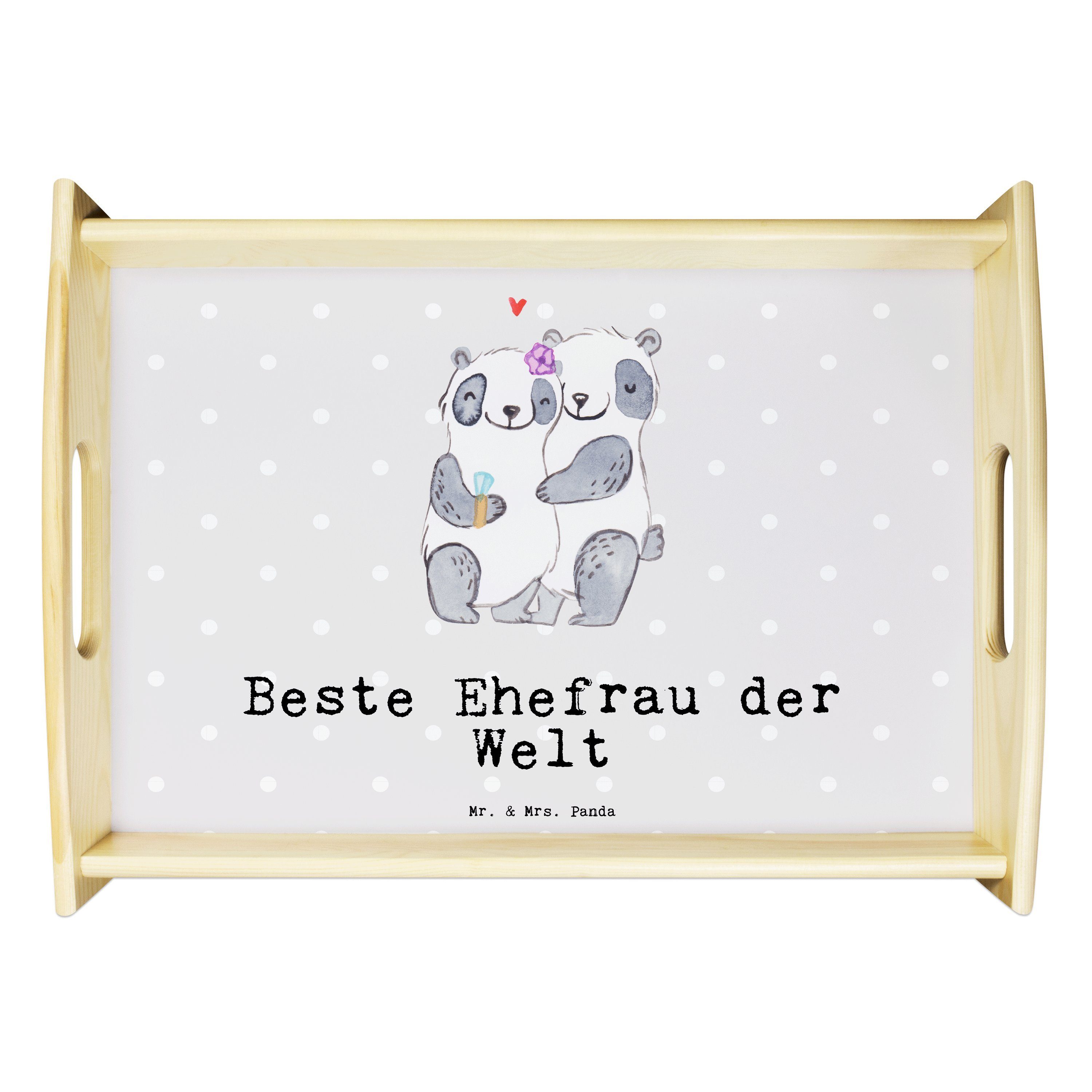 Mrs. (1-tlg) - Beste der Pastell Welt Panda Dekotablett, - Echtholz Geschenk, Mr. Panda Grau & lasiert, Tablett Ehefrau