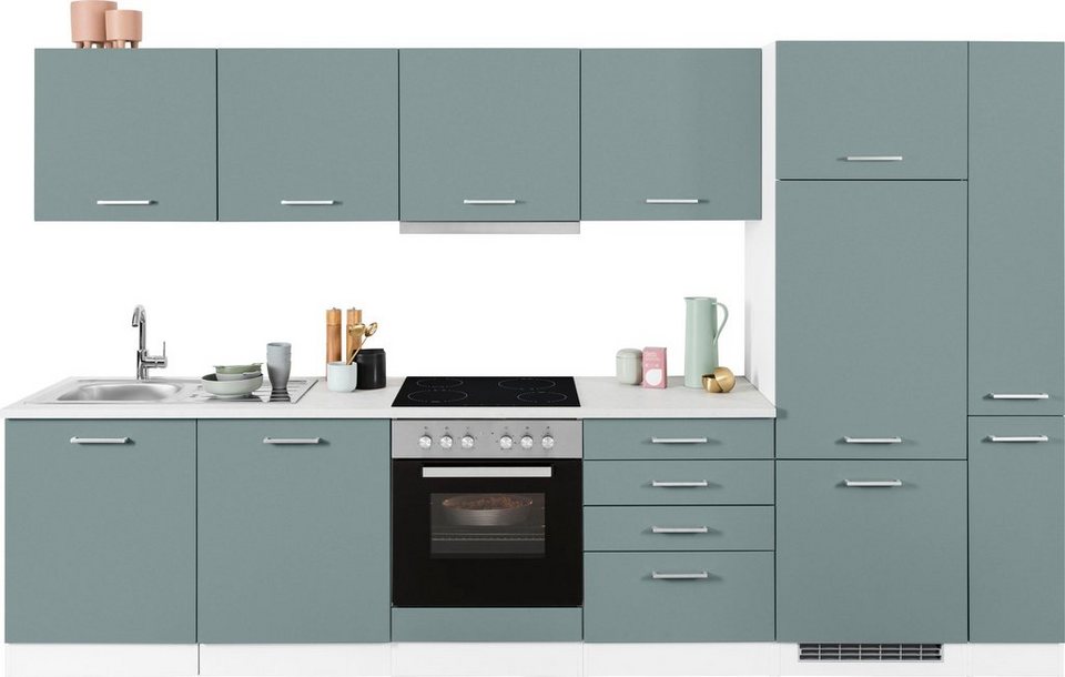HELD MÖBEL Küchenzeile Visby, mit E-Geräten, Breite 330 cm inkl.  Kühlschrank und Geschirrspüler, Schränke können wahlweise rechts- wie  linksseitig gestellt werden