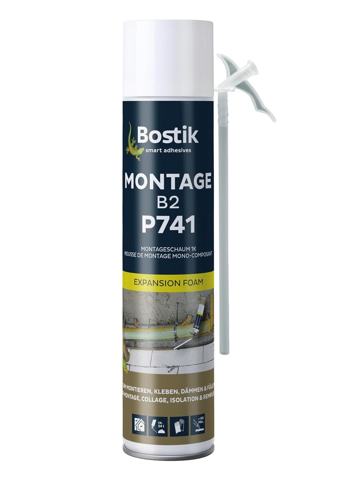BOSTIK Montagekleber Bostik Montage B2 P741 1K PU-Polyurethan Schaum 750ml Dose gelb, gebrauchsfertig