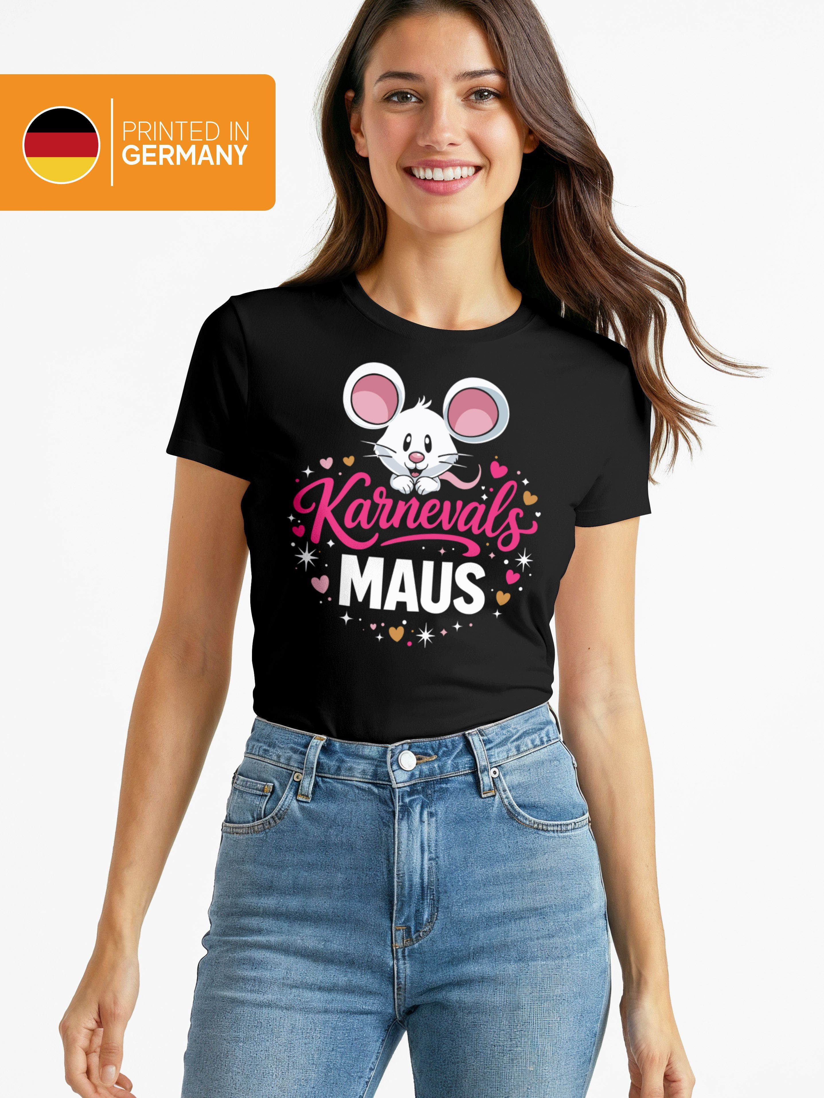 MoonWorks Print-Shirt Damen T-Shirt - Faschingsmaus Karnevalsmaus - Kostüm-Ersatz mit Print