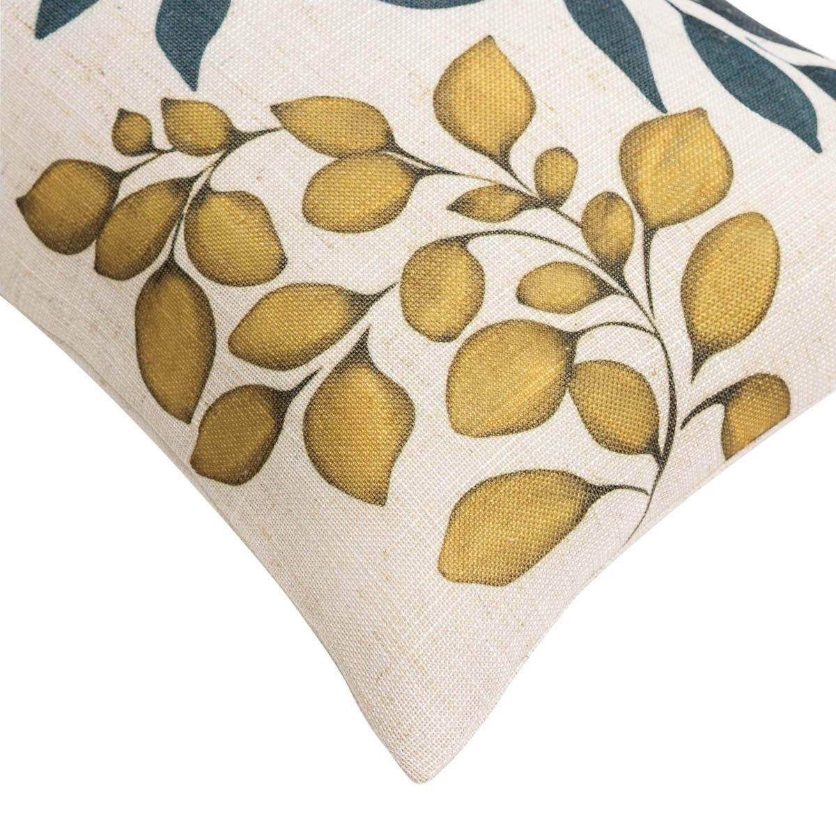 Macosa Home Dekokissen Kissen 30 x 50 cm Beige Grün Braun Leinen, Blätter Reißverschluss inkl. Füllung