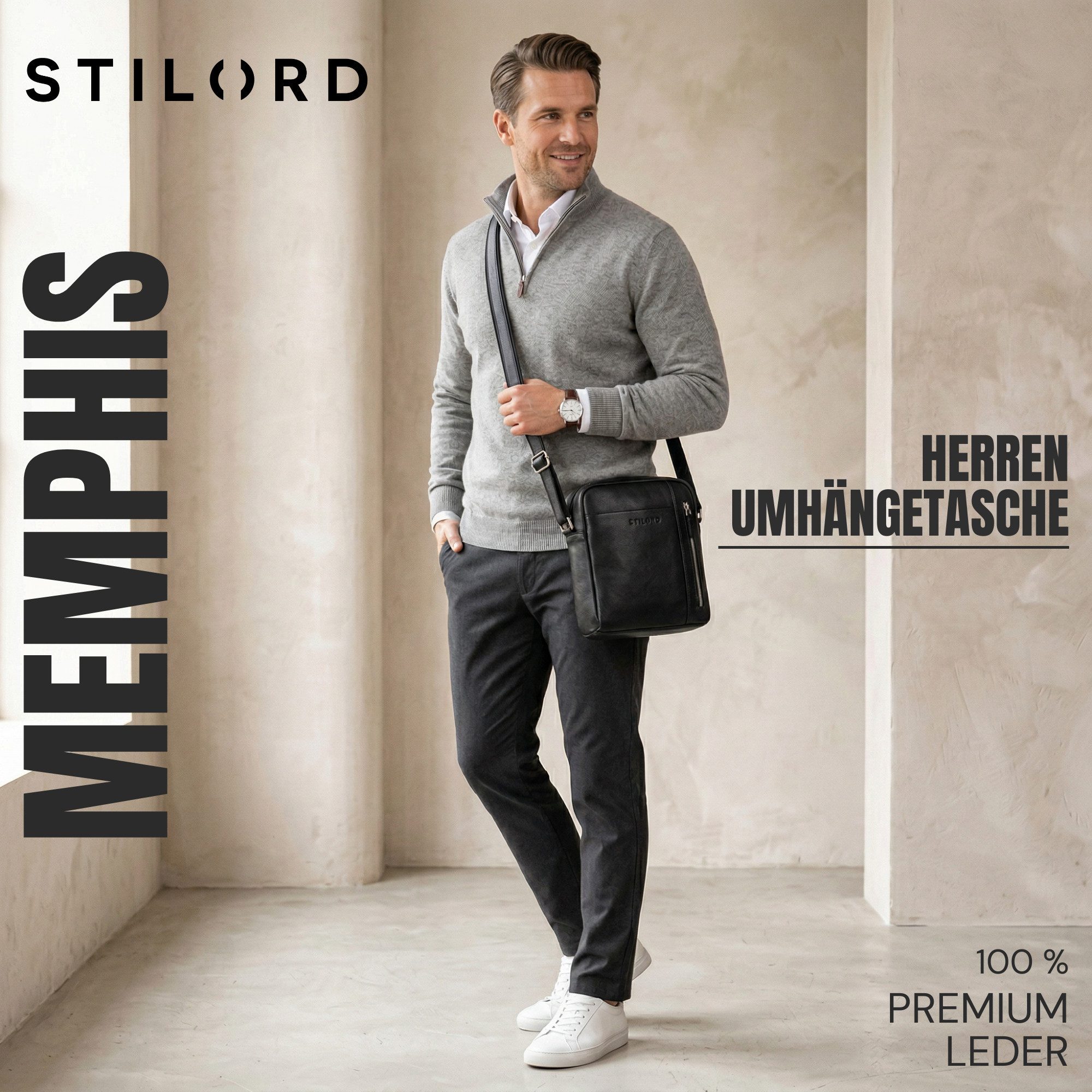 STILORD Schultertasche "Memphis" Kleine Ledertasche Umhängetasche Herren