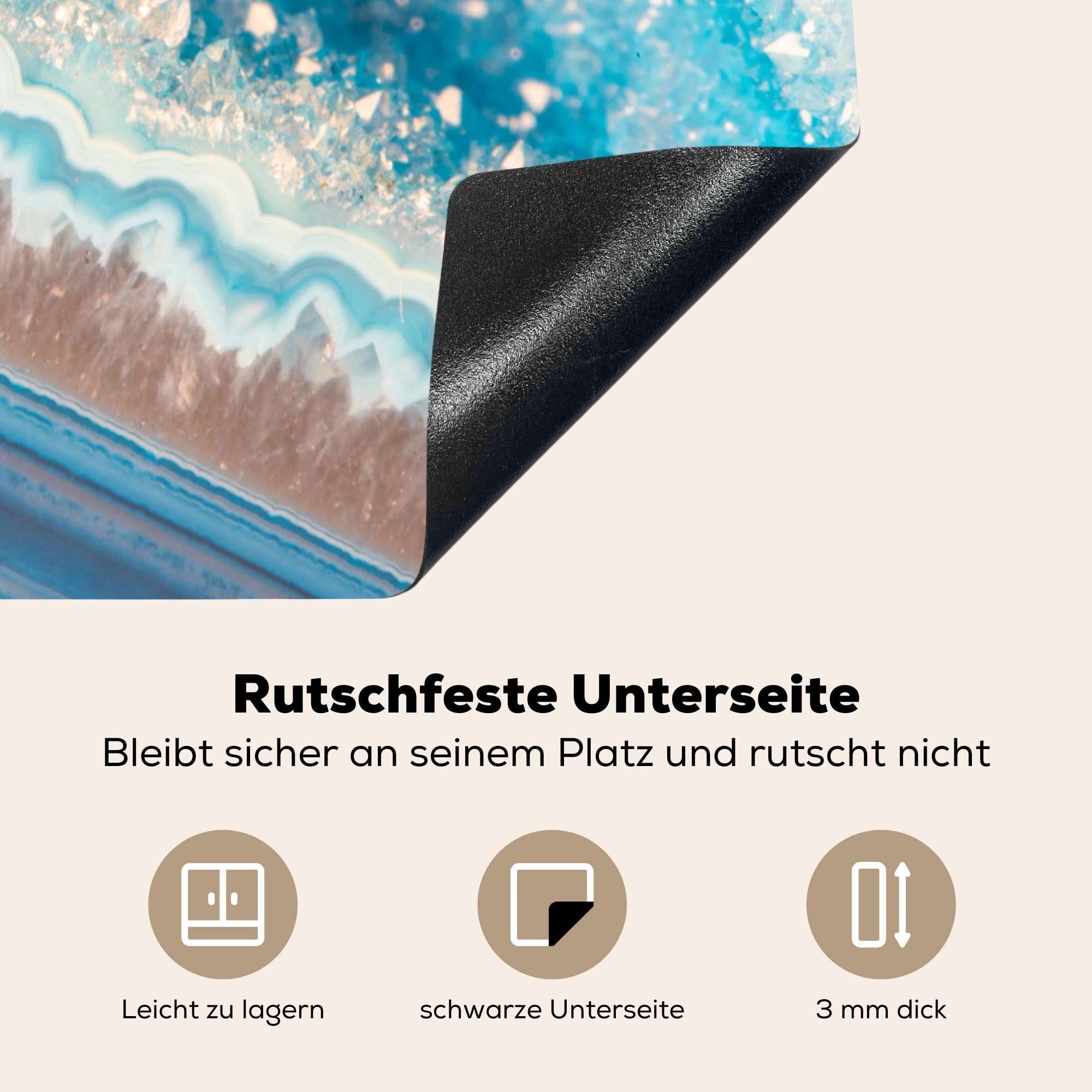 Arbeitsfläche Mobile Ceranfeldabdeckung Nahaufnahme MuchoWow Herdblende-/Abdeckplatte (1 Vinyl, nutzbar, tlg), eines blauen und cm, weißen 60x52 Achats,