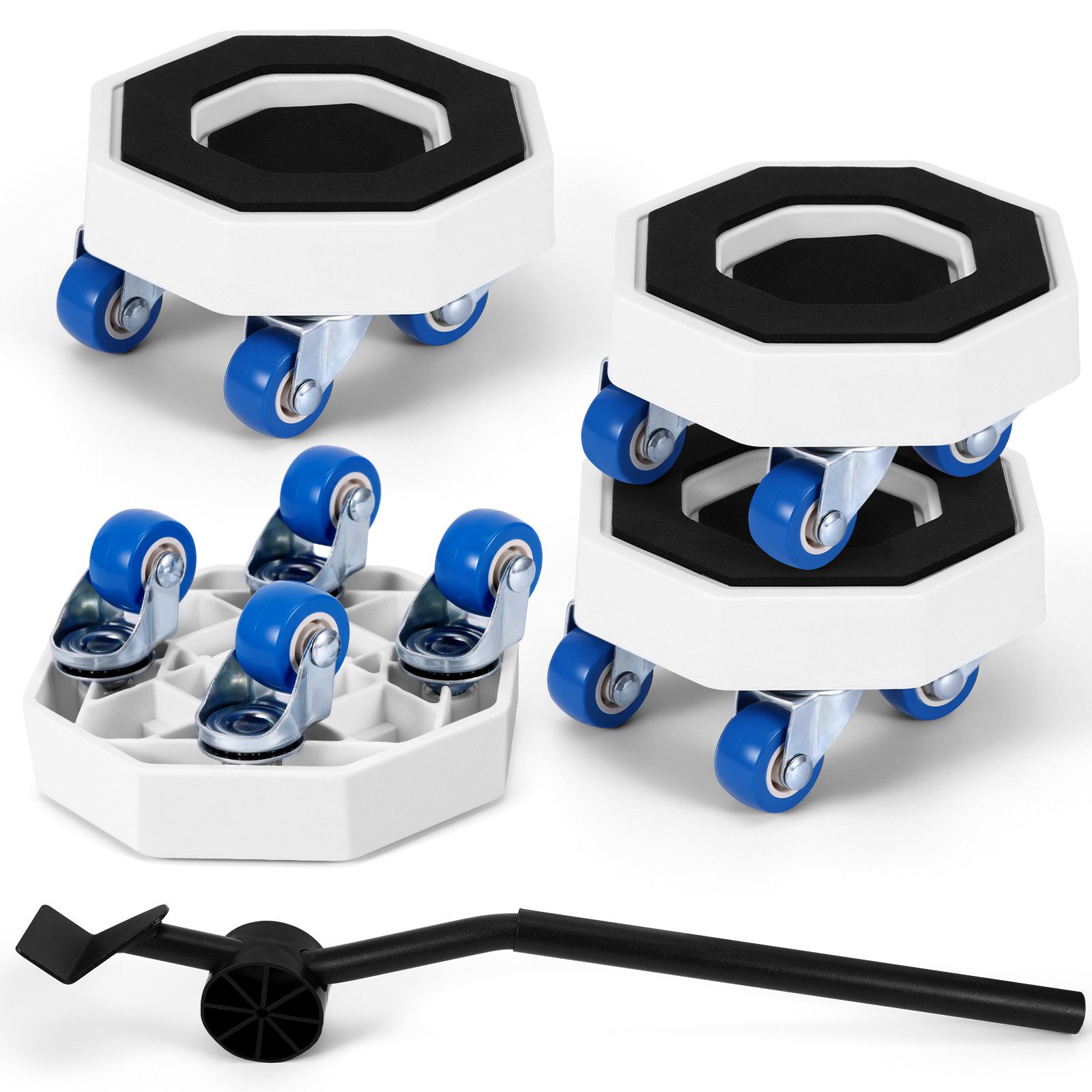 BlingBin Möbelrolle 4 Stück Möbel Transportrollen Set, Schwerer Möbeltransporter, (1er Set, 4-St., 4 Rollen + Brechstange + Verlängerungsstange), 360° Drehbar Rads, Bis 400 kg,für Möbel und Schwere Gegenstände