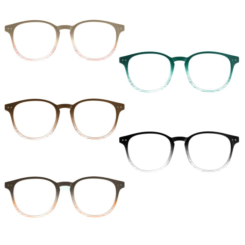 UrbanSky Lesebrille Gil, 5er-Pack - runde Kunststoffbrillen mit Farbverlauf und Federscharnier