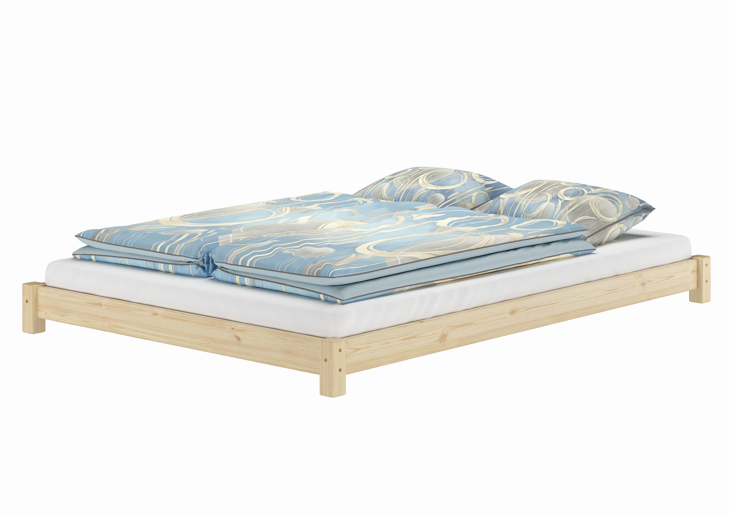 ERST-HOLZ Futonbett Flaches Echtholzbett Doppelbett 140 x 200 cm Kiefer Unbehandelt, Kiefer unbehandelt