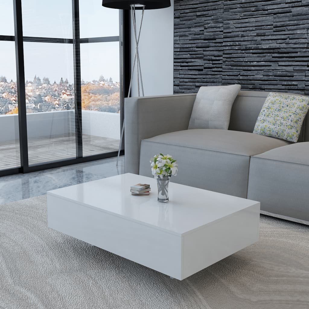 vidaXL Couchtisch aus MDF mit Hochglanz-Finish in Weiß (LxBxH: 85x55x31 cm)