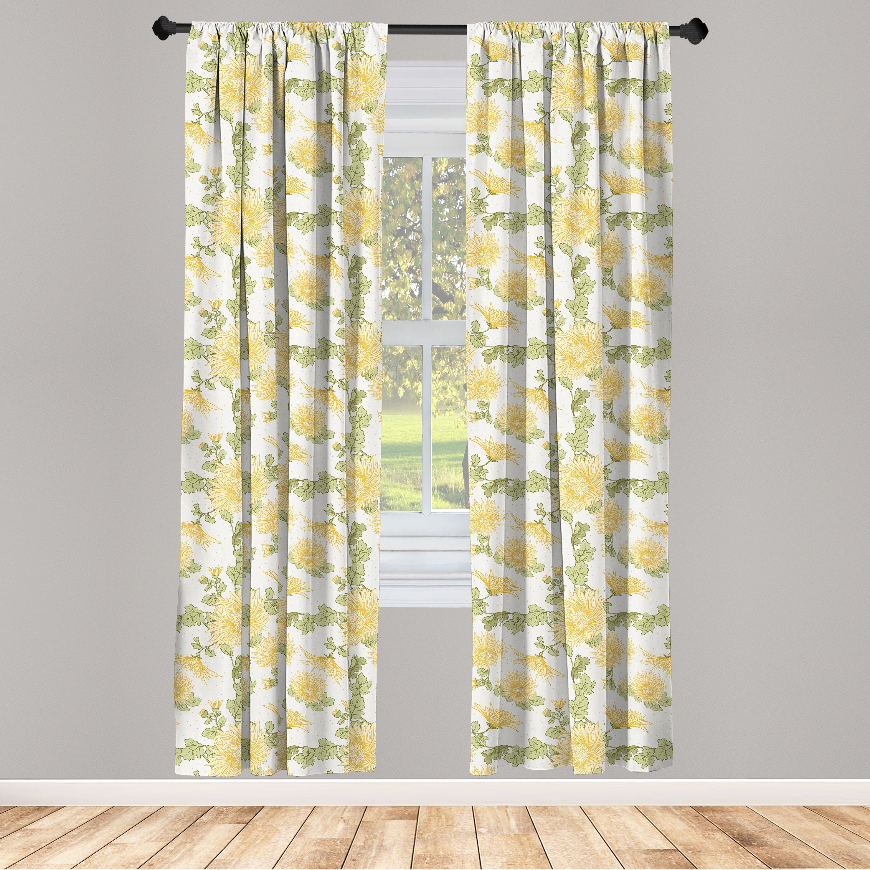Gardine Vorhang für Wohnzimmer Schlafzimmer Dekor, Abakuhaus, Microfaser, Jahrgang japanische Chrysantheme