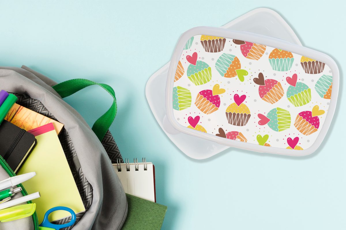 Mädchen Herz, - Regenbogen Muffin Brotbox für Design und Kunststoff, Lunchbox für - (2-tlg), Jungs - weiß Brotdose, Kinder und MuchoWow Erwachsene,