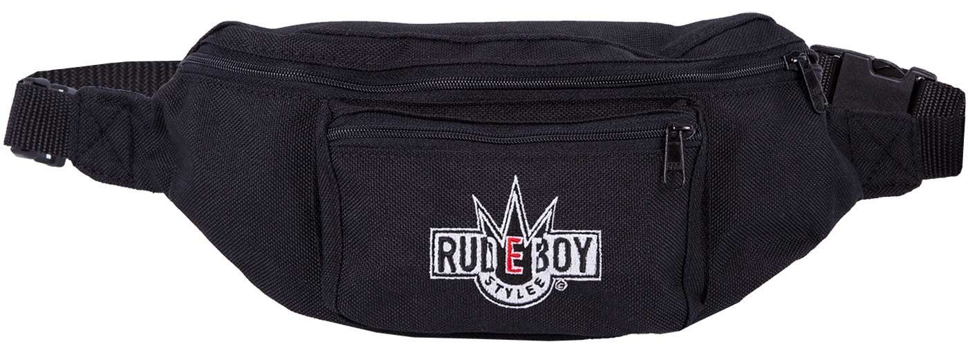 Rudeboy Stylee Bauchtasche Hüfttasche Retro mit Stick für Erwachsene und Kinder, mit abgesetzter Fronttasche Schwarz