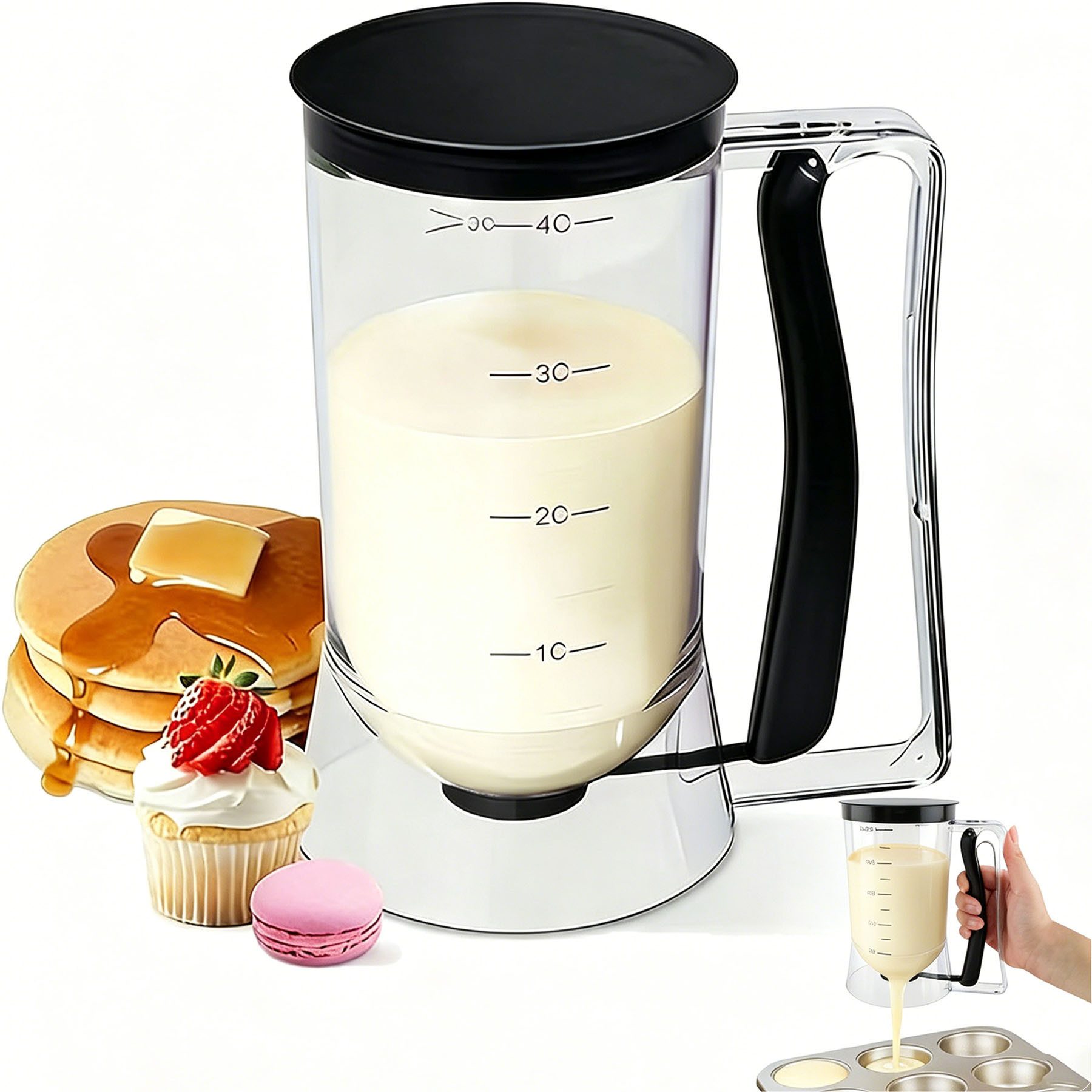 Mutig Teigportionierer Kuchen-Teig Spender, Waffel-Teigspender, 900 ml mit Deckel und Skala, (Portionskontrolle und klare Skala, DIY-Backwerkzeug zur Herstellung von Kuchen, Pfannkuchen und Muffins), Es ist das perfekte Geschenk für Backliebhaber, Köche und Donut-Fans