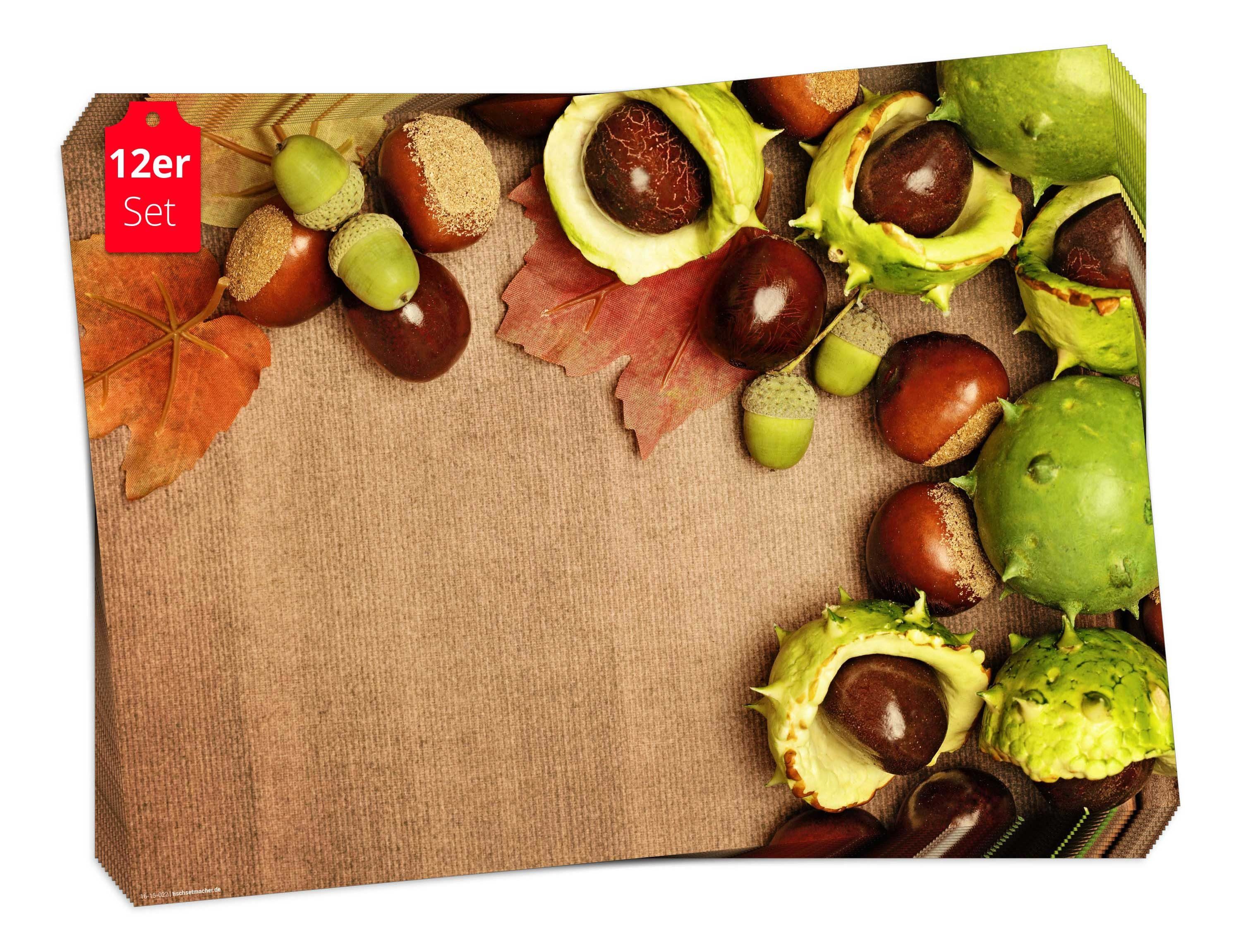 Tischsetmacher Platzset Tischsets I Platzsets - Herbst - Kastanien, (aus Naturpapier in Aufbewahrungsmappe, 12-St., 44 x 32 cm / braun), Made in Germany
