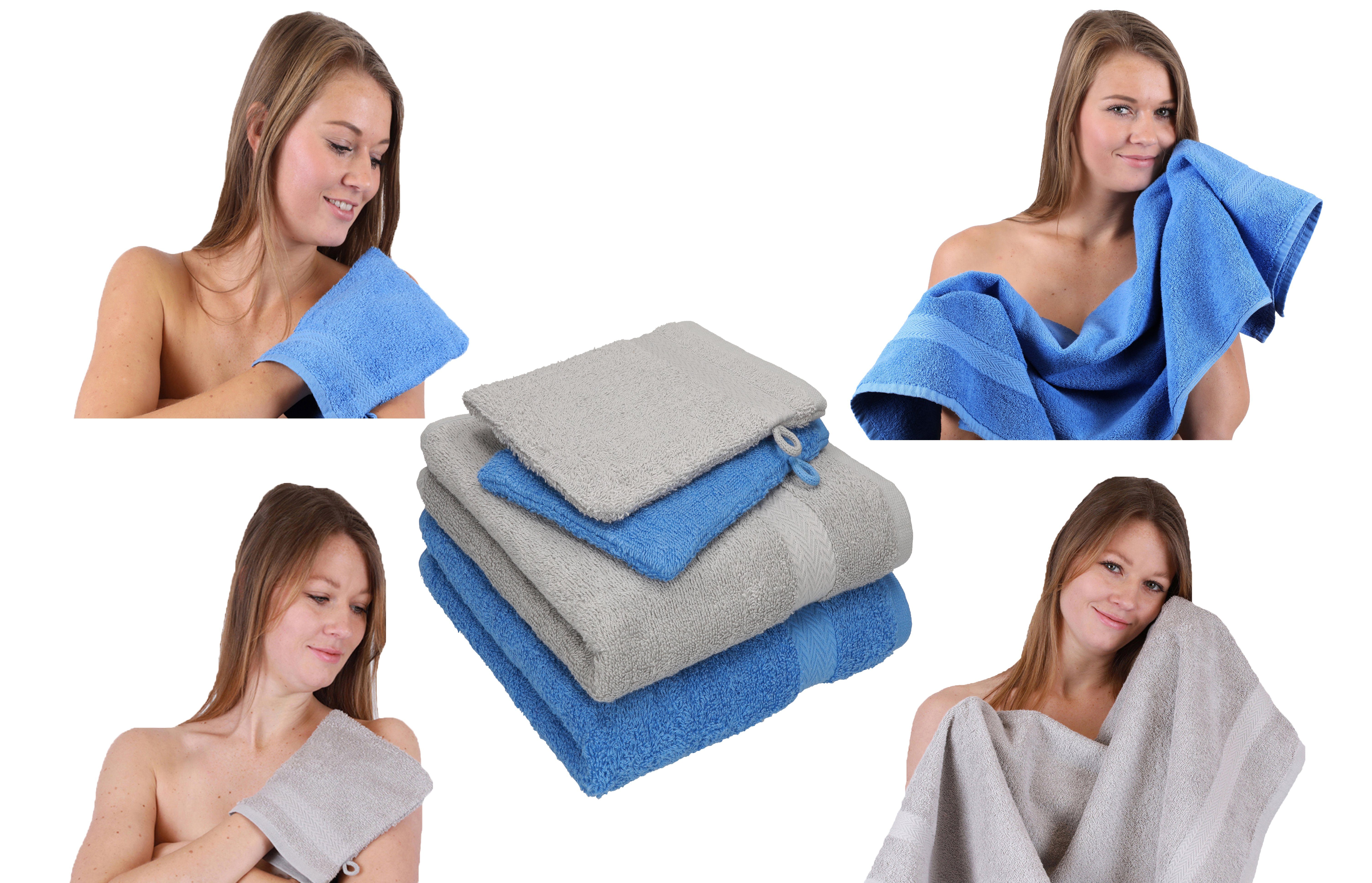 silbergrau-hellblau Handtücher Handtuch 100% Handtuch 2 Pack TLG. Happy Baumwolle Betz Baumwolle Set 100% Set Waschhandschuhe, 2 4