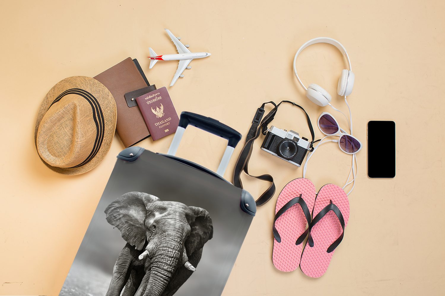 Weiß rollen, für Handgepäckkoffer mit Rollen, Ferien, - Namibia, 4 Reisetasche MuchoWow Elefant Reisekoffer Trolley, Schwarz - - Handgepäck