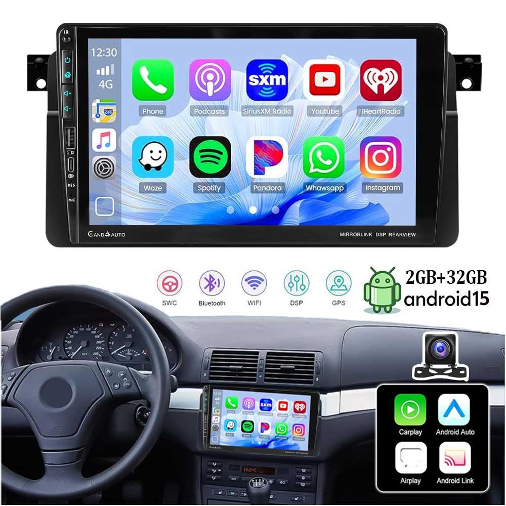 ESSGOO 9" Android 15 Autoradio für BMW 3er E46 1998–2006 CarPlay GPS Mit USB Autoradio (4+64GB(optional), Digitalradio (DAB), FM, USB und Type-C, AM, SWC, GPS Navi Android Auto Bluetooth EQ USB WIFI IPS Touchscreen)