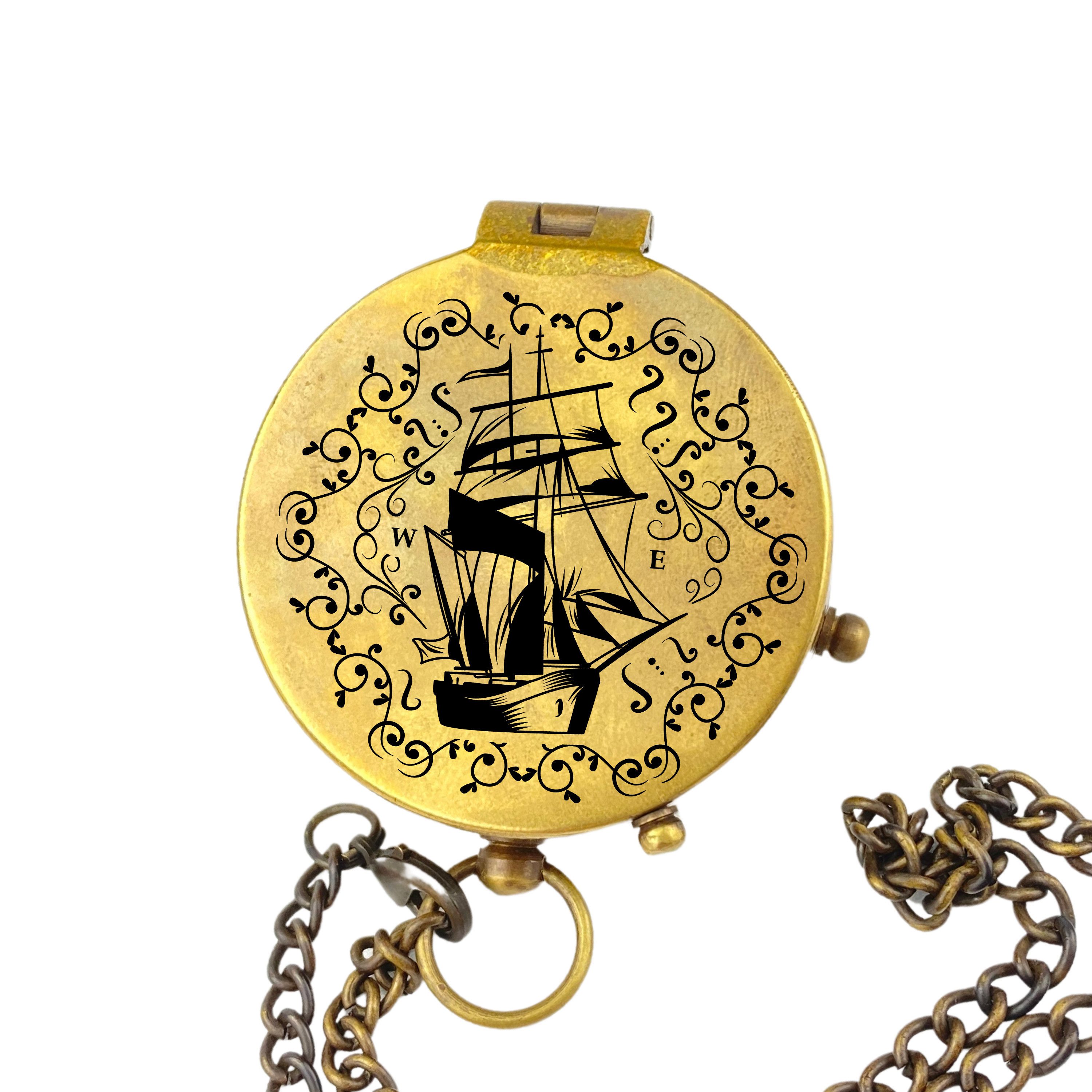 Lasernauten Kompass Kompass Vintage Optik mit Gravur auf dem Deckel Maritim diverse Motive, Kompass aus Messing in Vintage Optik