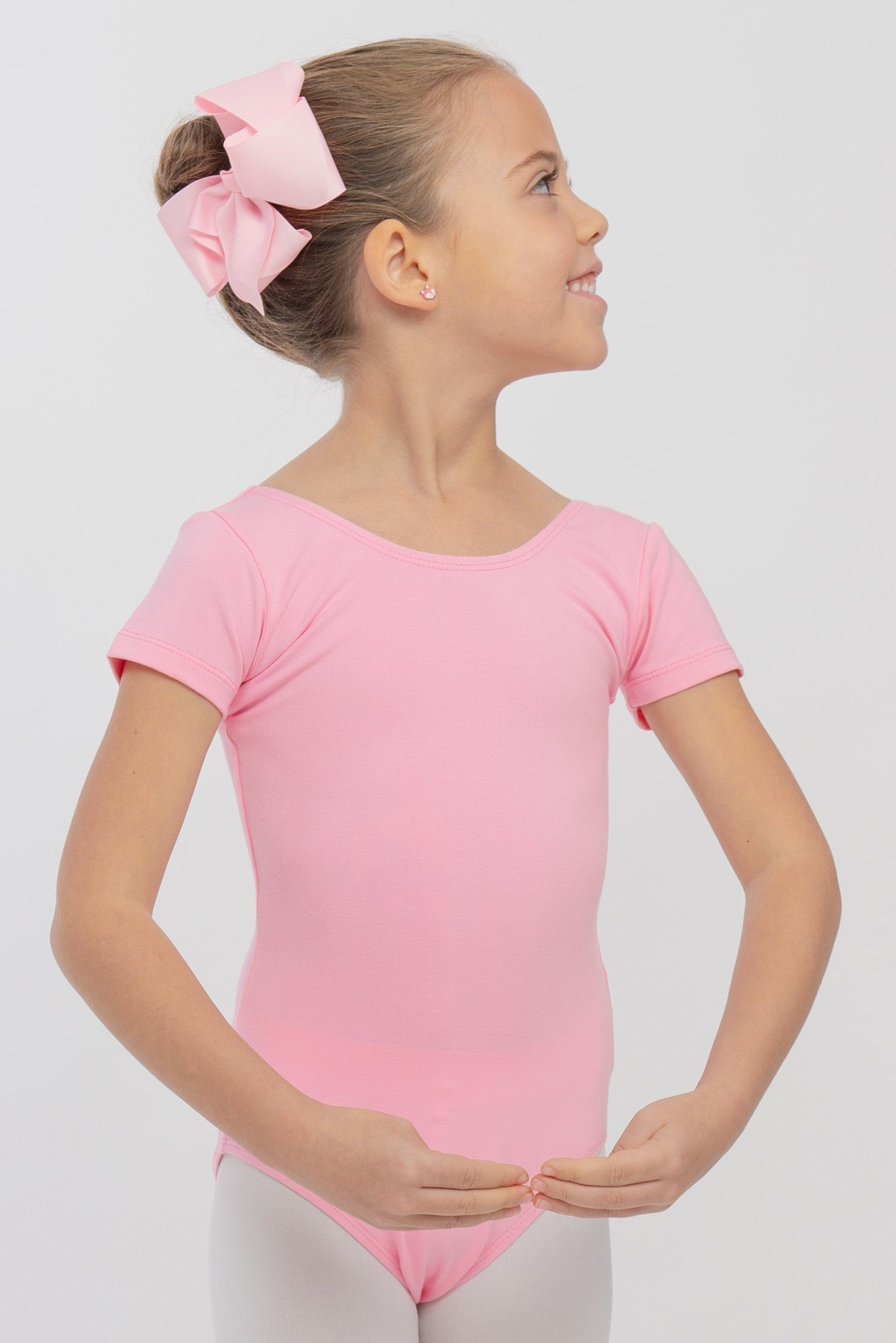 tanzmuster Body Ballettbody Sally aus weicher Baumwolle Kurzarm Trikot fürs Kinder Ballett rosa