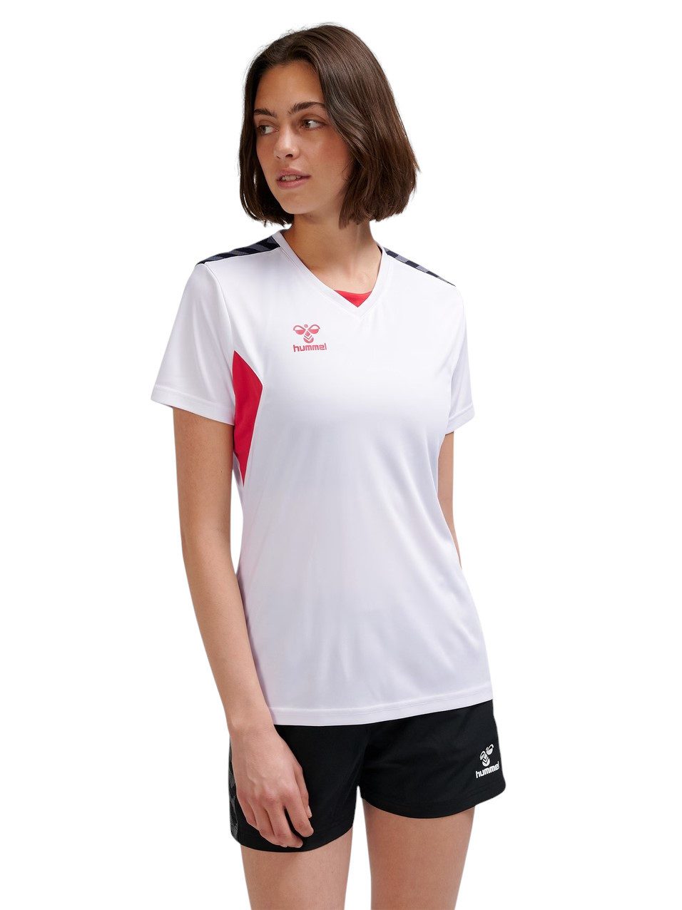 hummel Kurzarmshirt Sport-Shirt hmlAUTHENTIC Jersey (100% Polyester) Kurzarm weiss/rot