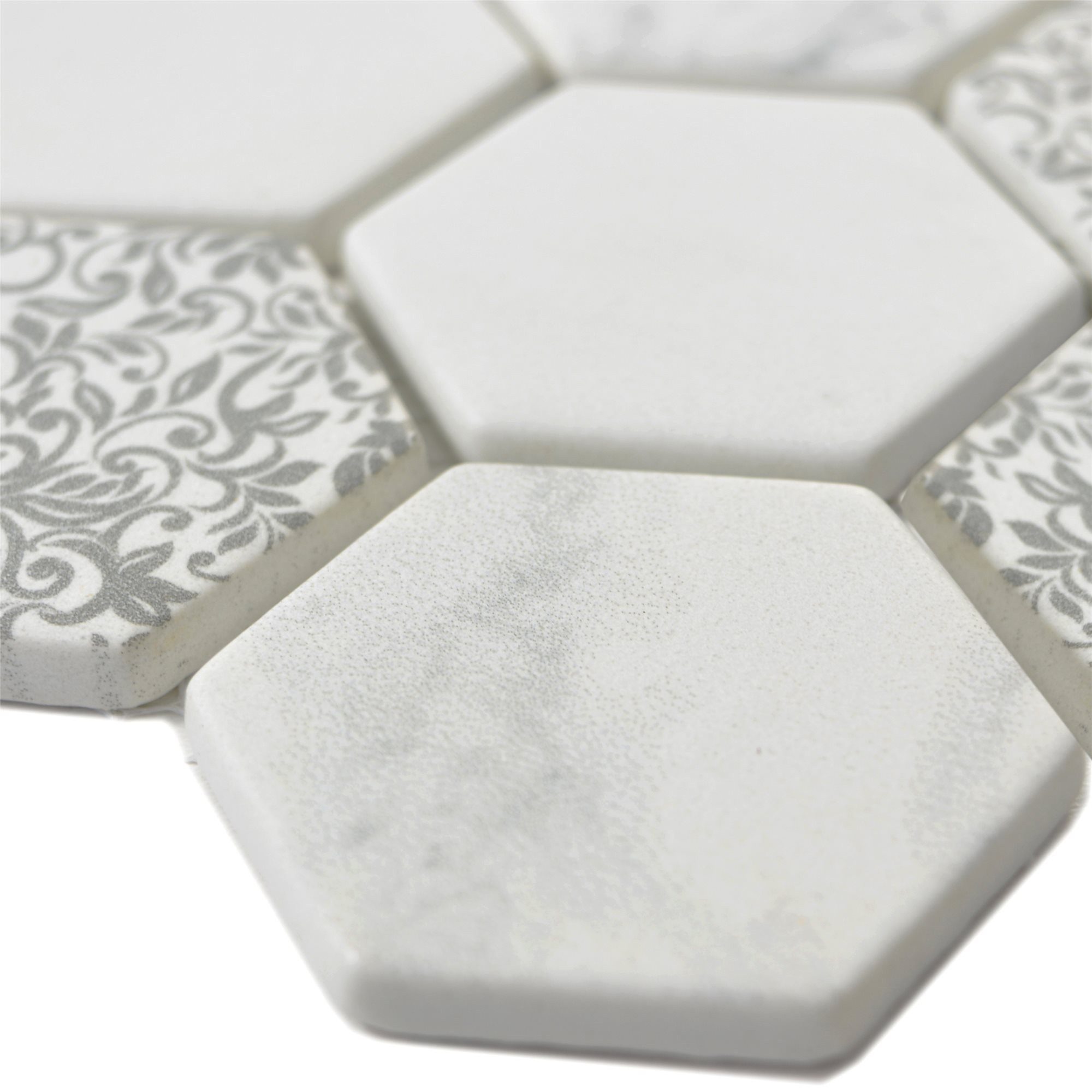 Mosafil Mosaikfliesen Glasmosaik Fliesen Acapella Hexagon, Glas 28.000x32.400, weiß-carrara, Eco Glas - Verlegefertig auf ein Netz geklebt - Frostsicher -
