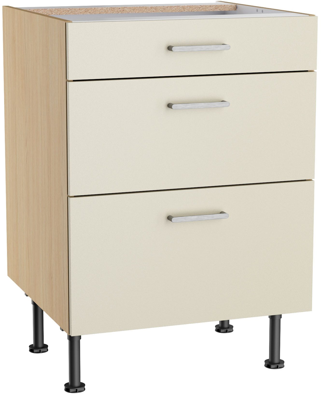 KOCHSTATION Unterschrank KS-Lucy Breite 60 cm, 1 Schubkasten, 2 Auszügen, Soft-Close, verstellb. Füße