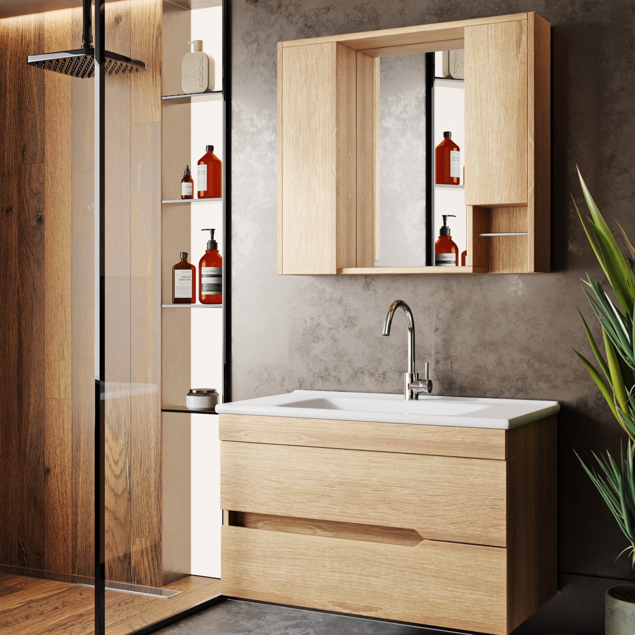 Karen Badmöbel-Set Badmöbel Set Marmara Eiche 65, (Komplett-Set, 3-Teilig ( günstig online kaufen