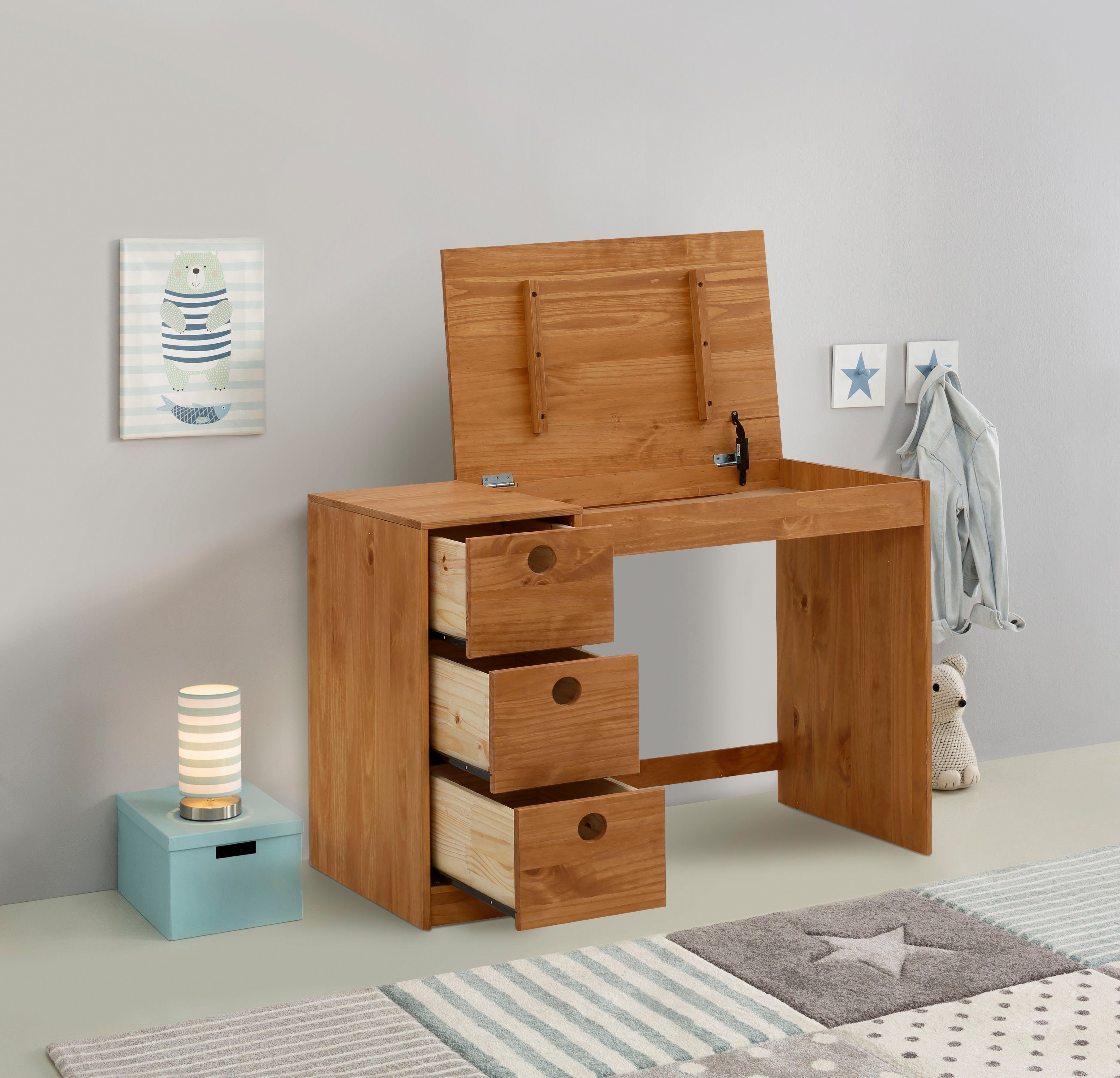 OTTO home Kinderschreibtisch Alpi, Kiefernholz, Wangengestell, mit 3 Schubk günstig online kaufen