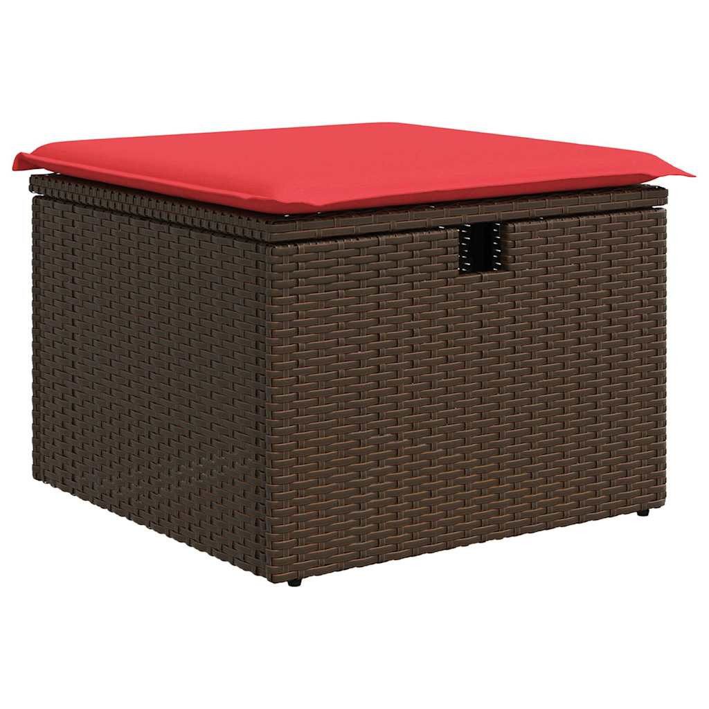 vidaXL Hocker Gartenhocker mit Kissen Braun 55x55x37 cm Poly Rattan (1 St)