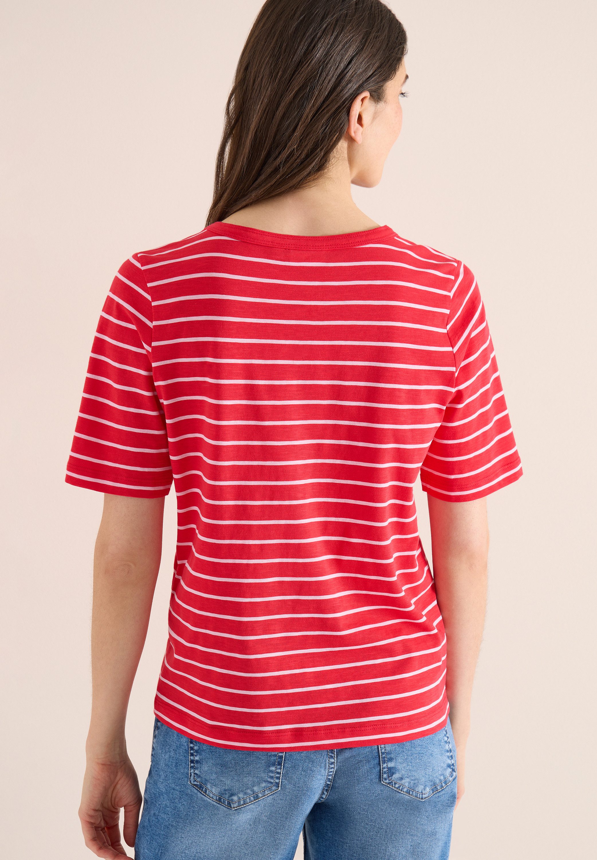CECIL Rundhalsshirt Sommershirt im Streifen-Look