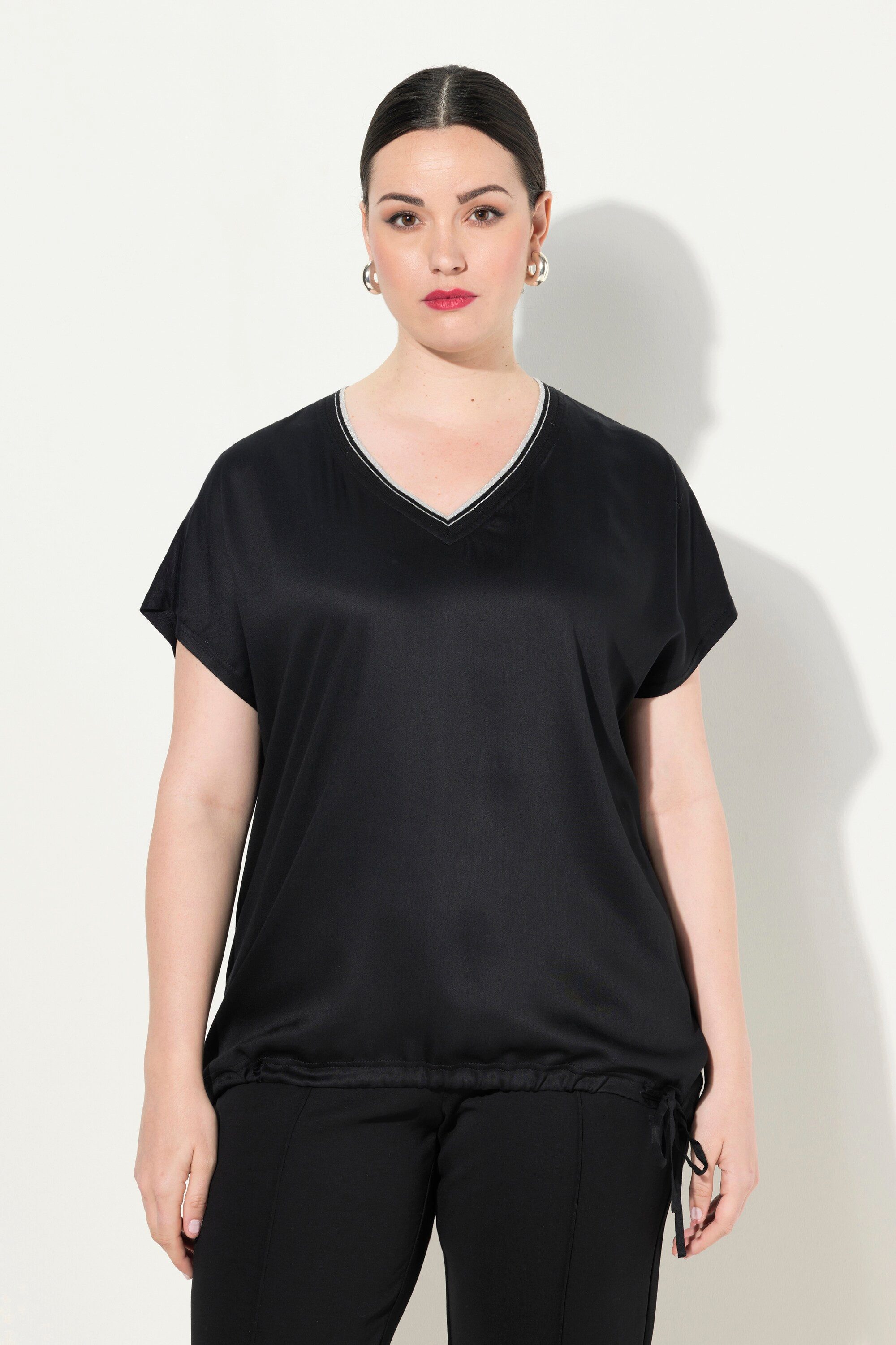 Ulla Popken Druckbluse Blusenshirt Satinfront V-Ausschnitt günstig online kaufen