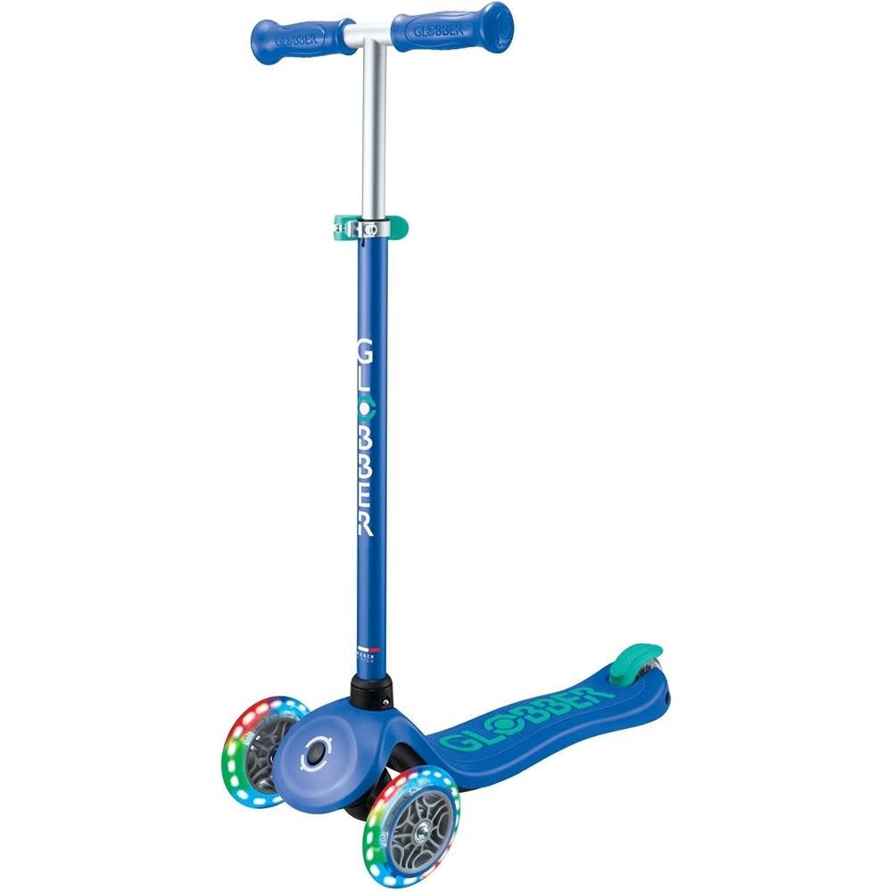 Globber Tretroller Primo Plus Lights Roller Set inkl. Helm XXS/XS 45-51cm LED Kinderoller, verstärktes Deck mit Antirutsch-Trittfläche, mit LED-Rücklicht
