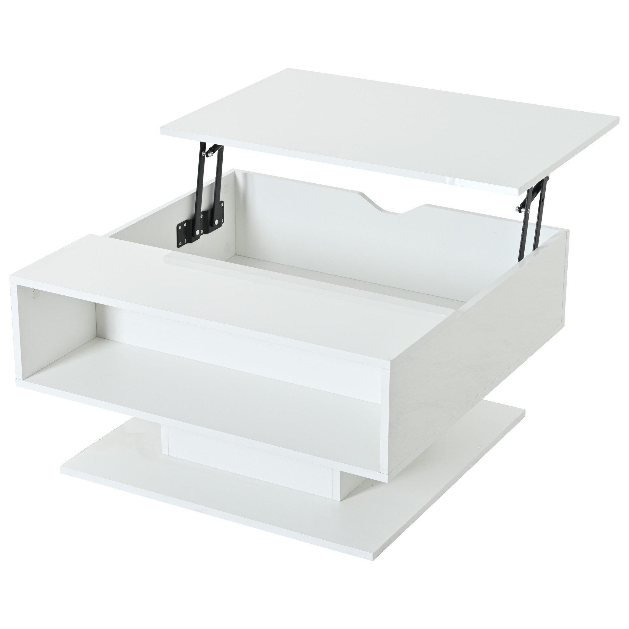 REDOM Couchtisch 80x77x40 cm mit LED-Beleuchtun (Kaffeetisch mit Versteckter Stauraum und halboffener Stauraum, 1-St., mit LED-Lichtstreifen), Hochglanz-Sofatisch, 80*77*40cm