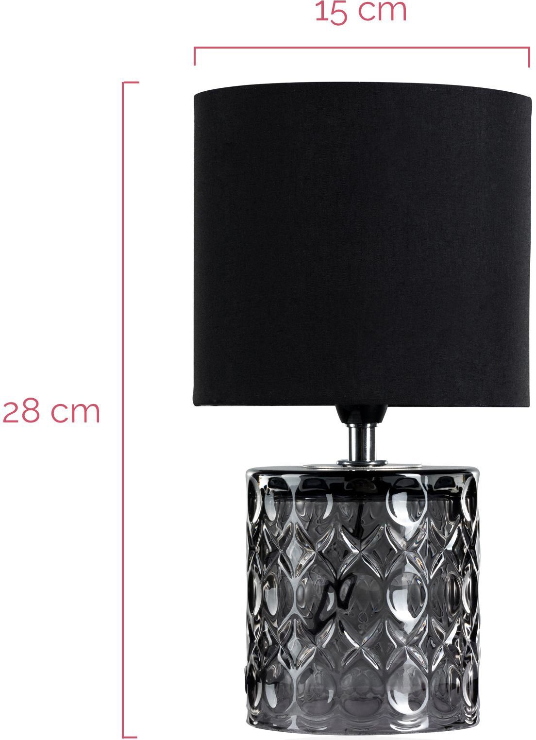 schwarz/grau, Crystal Leuchtmittel, ohne Pauleen 230V, E14, Tischleuchte Stoff/Glas 20W Glow, max. E14,