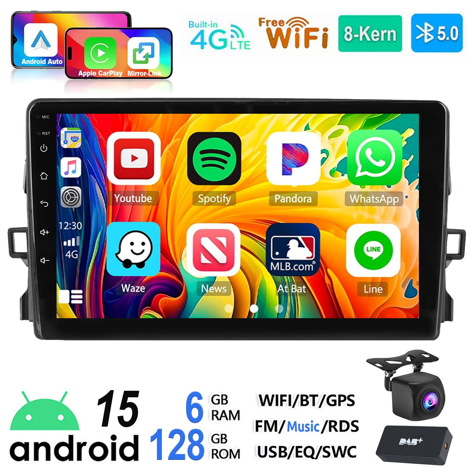 6+128G DAB+ Autoradio Für Toyota Auris 2006-12 Android 15 Carplay GPS Autoradio