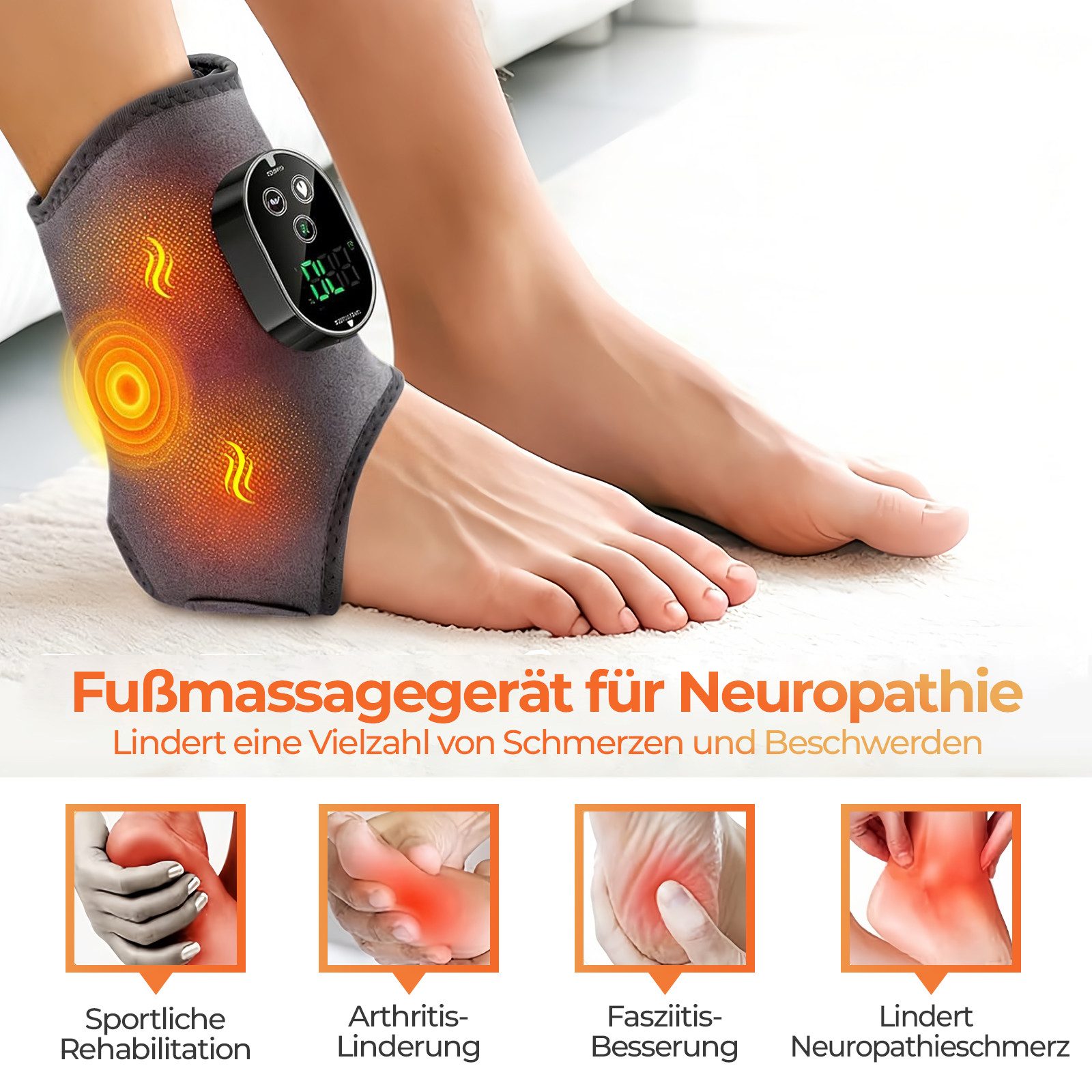 Rhein Beleuchtung Fußmassagegerät Fußmassagegerät mit Wärme – Kabellos & wiederaufladbar, Set 1-tlg., Für Füße & Knöchel Zuhause, Büro & Entspannung, 3-in-1 Massage mit Vibration, Druck & 70°C Wärmefunktion