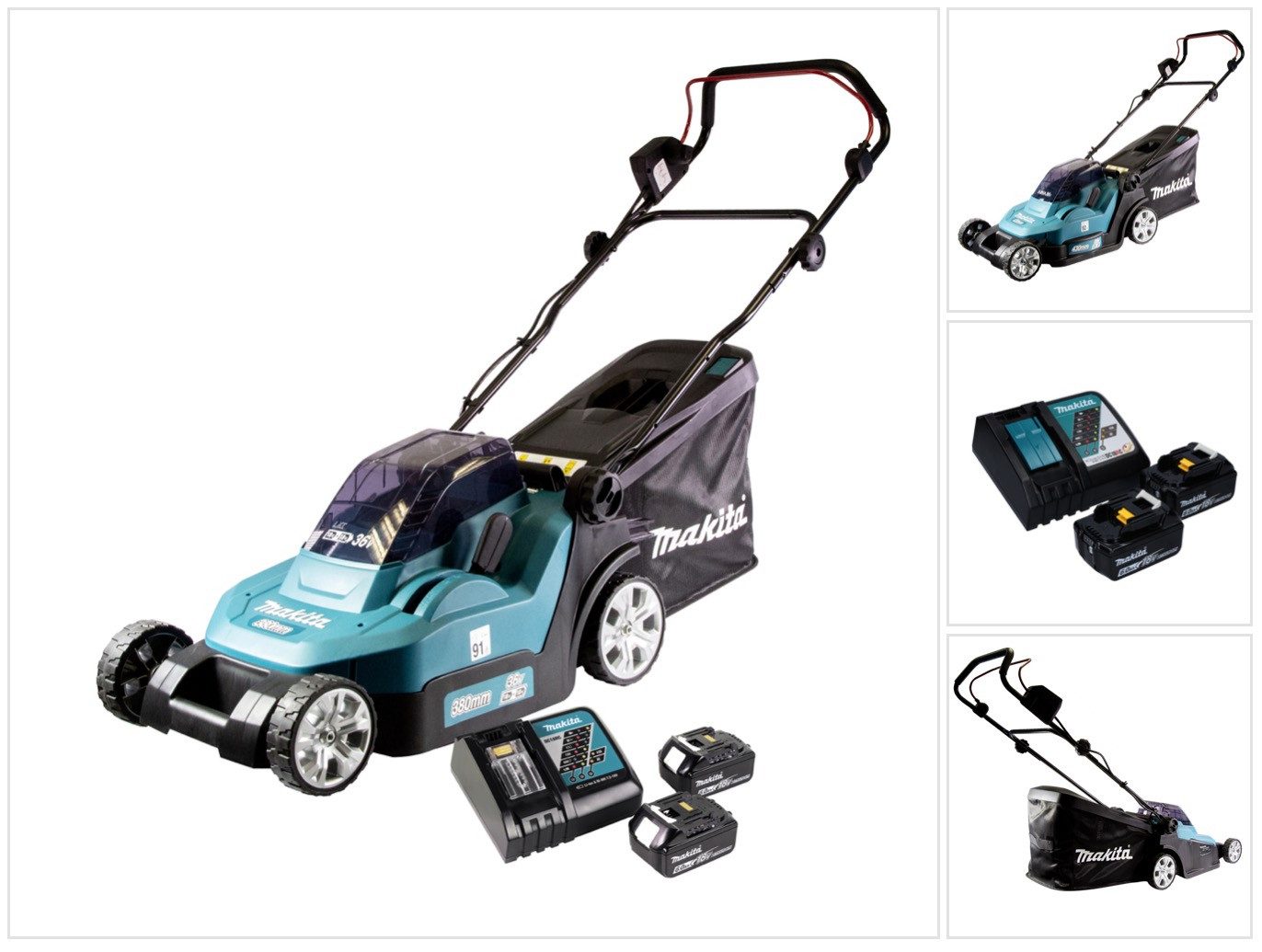 Makita Akkurasenmäher DLM 432 RG2 Akku Rasenmäher 36 V (2x 18 V) 43 cm Brushless + 2x Akk