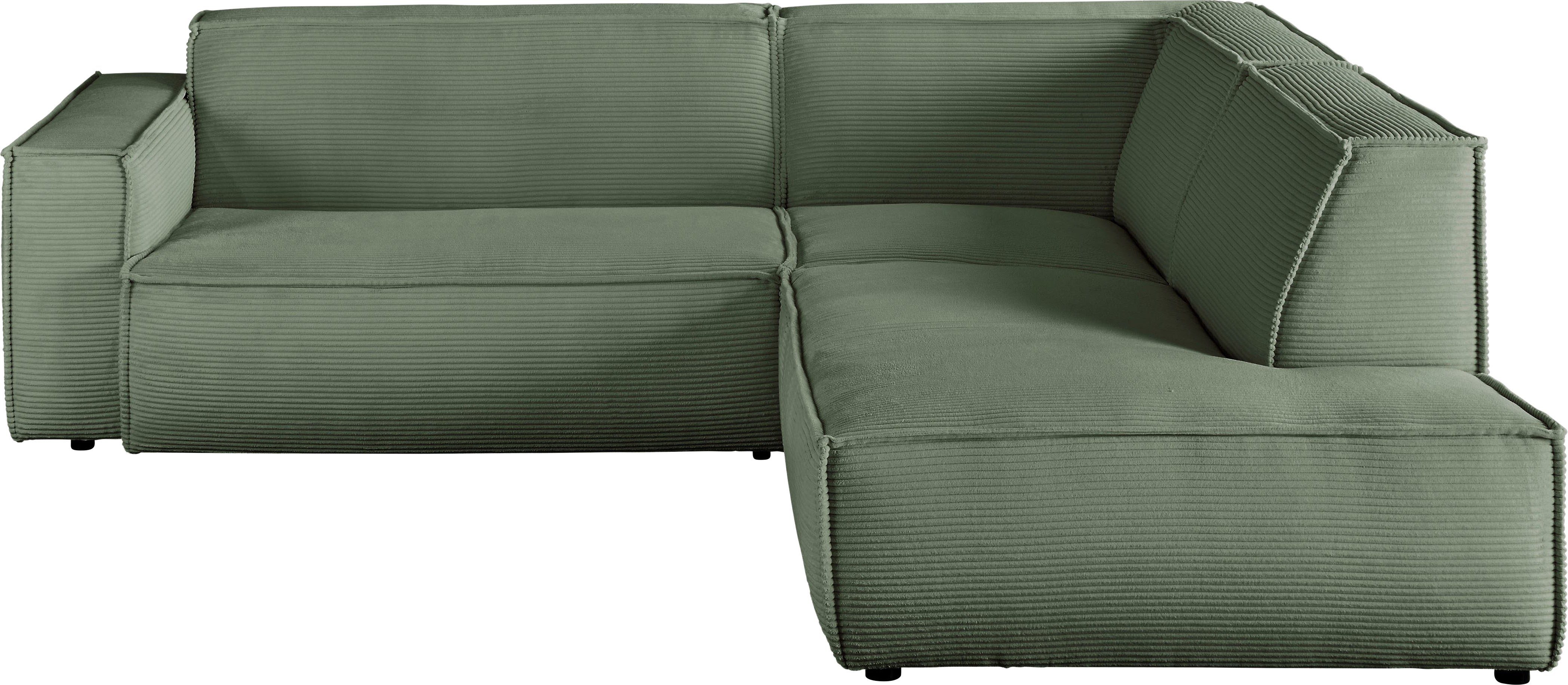 3C Candy Ecksofa Matteo in elegant, kubischer Formensprache, bequem, L-Form, mit auffälliger Kedernaht, Cord-Bezug, Lounge-Charakter