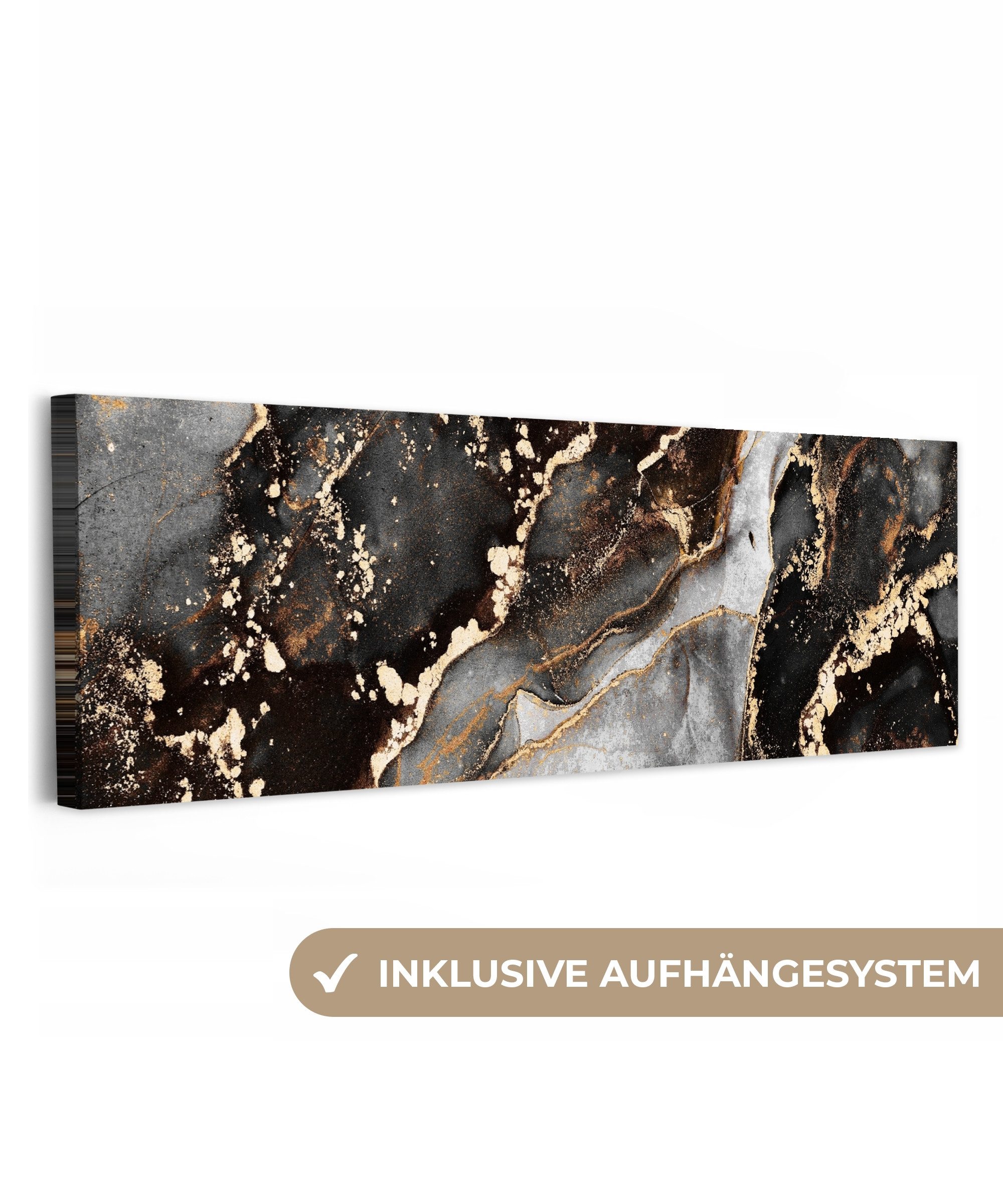 OneMillionCanvasses® Leinwandbild Panorama Marmor - Gold - Glitzer - Luxus, Fotodruck (1 St), Wandbild, Deko Schlafzimmer Wohnzimmer Flur 60x20 cm
