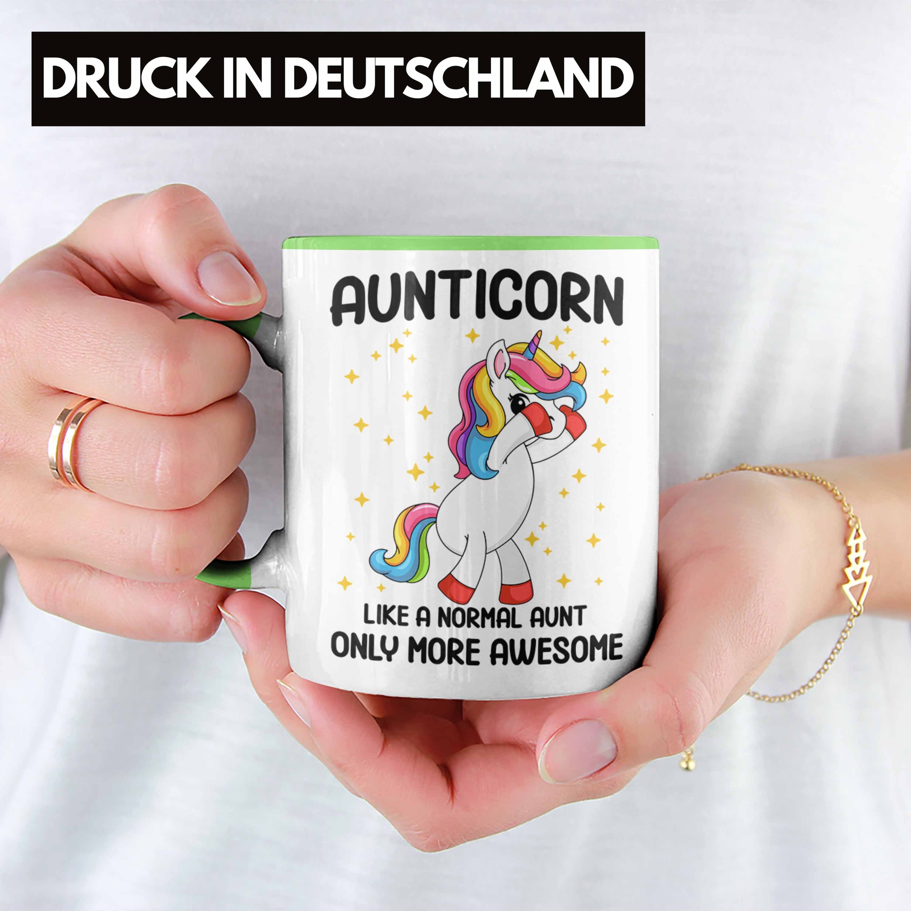 Trendation Trendation Aunticorn Tasse - Geschenkidee Geschenk Tasse Beste Lustig Geschenk Grün Kaffeetasse Tante Tante