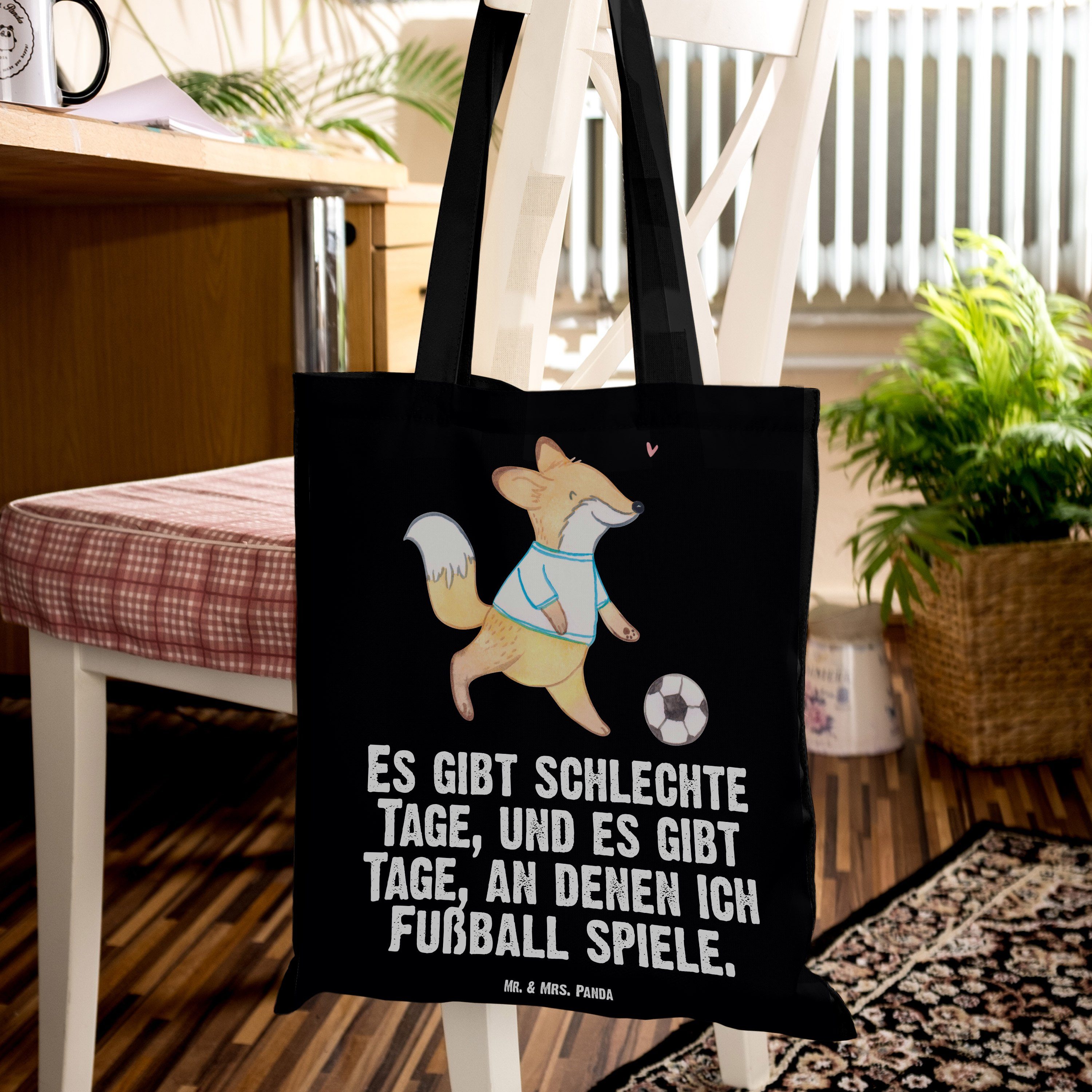 Geschenk, - Beuteltasche, Fuchs Beutel (1-tlg) Panda Fußball & Mrs. Mr. Tage - Schwarz Tragetasche spielen