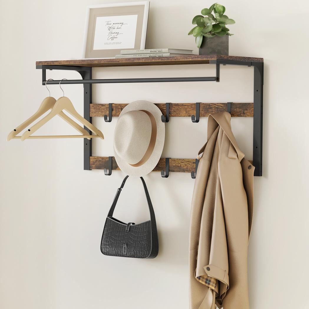 VASAGLE Wandgarderobe, Wandregal, mit Haken, 80 x 30 x 42 cm (L x B x H)