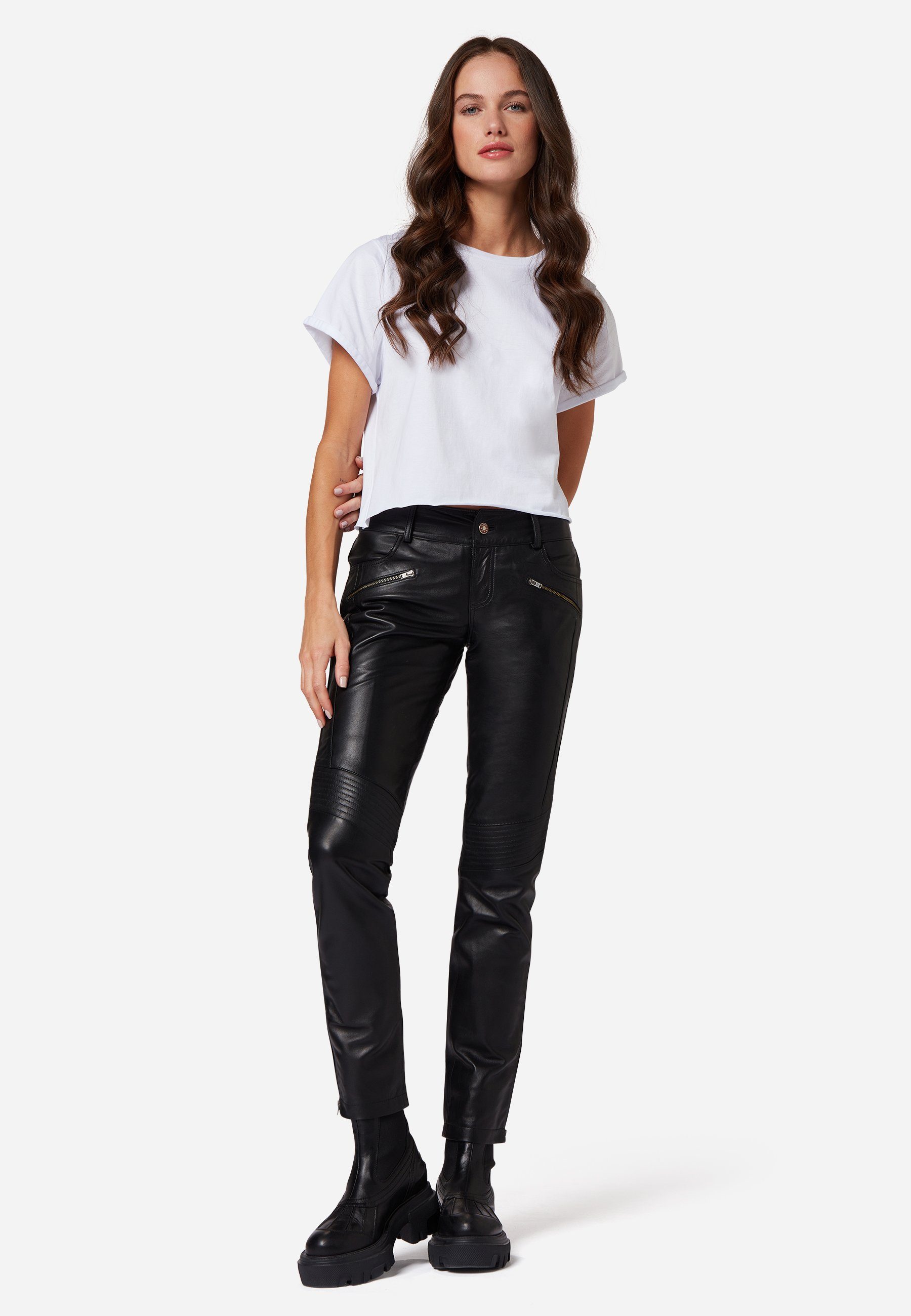 RICANO Lederhose Tally Pant Low Waist Lederhose mit Raffungen