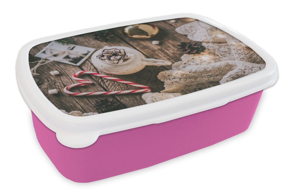MuchoWow Lunchbox Weihnachten - Weihnachtsschmuck, Kunststoff, (2-tlg), Brotbox für Erwachsene, Brotdose Kinder, Snackbox, Mädchen, Kunststoff rosa