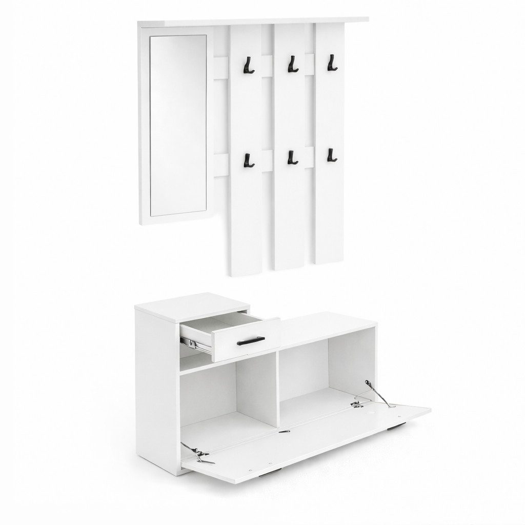 OTTO home Garderoben-Set Luna Kommode mit 1 Klappe + 1 Schubkasten, Paneel mit Spiegel 6 Haken, (2-St), Kompaktes Garderoben-Set für ein stilvolles und ordentli – Bild 4 von 5