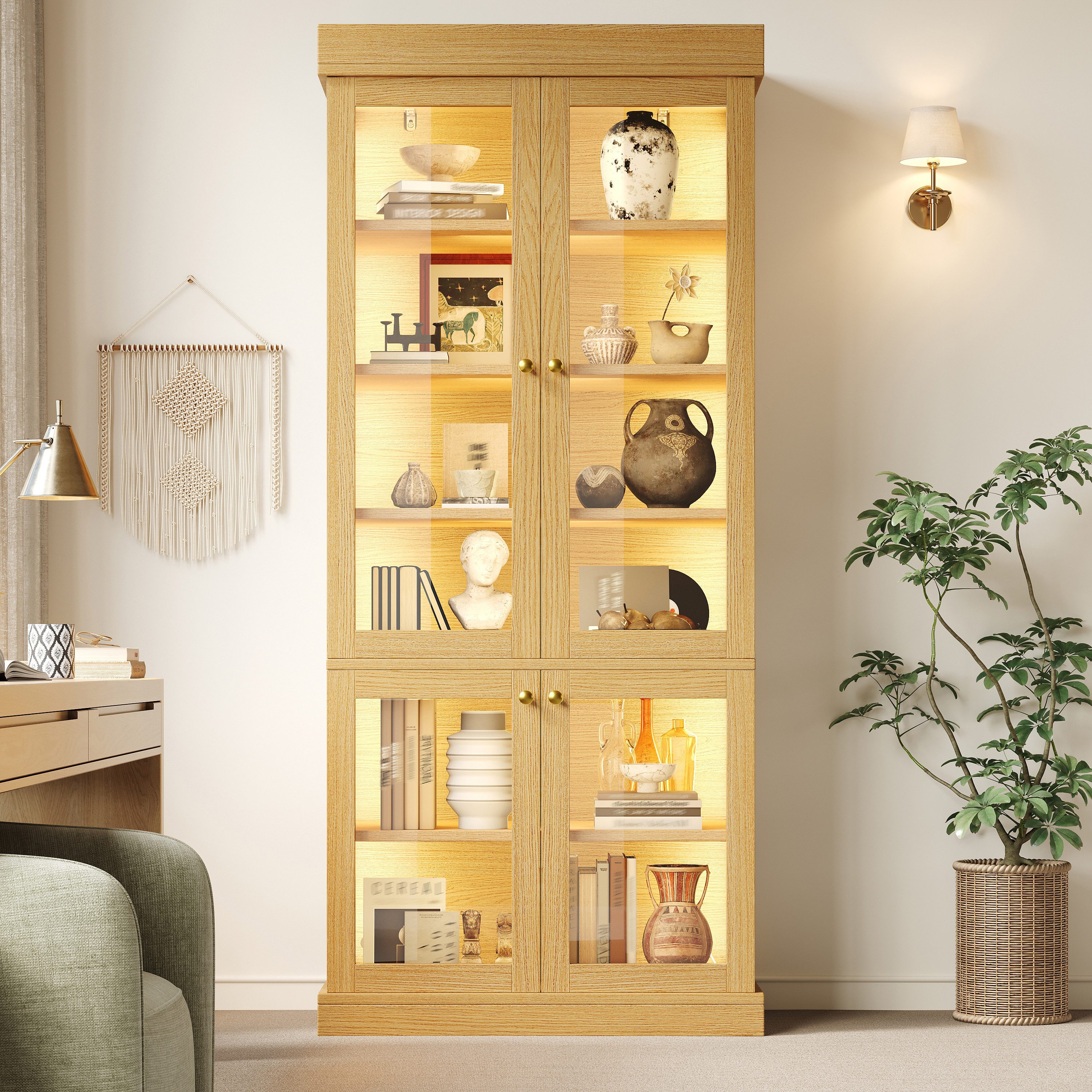 i@home Vitrine Vitrinenschrank mit LED und Glasvitrine (Hochschrank mit Stauraum, 1-St) Standvitrine für Wohnzimmer und Flur 180 cm, Kippschutz