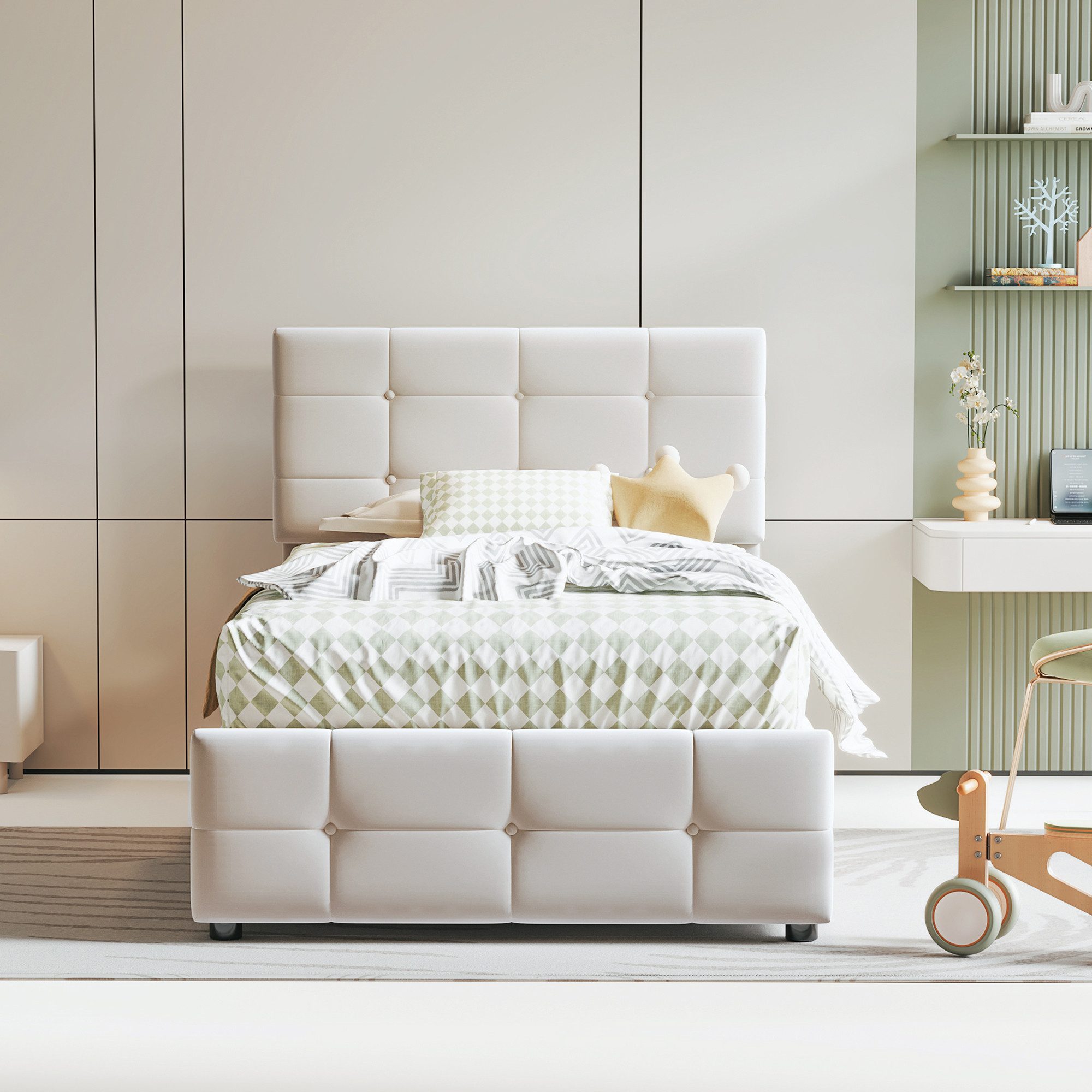 Odikalo Polsterbett Kinderbett Boxbett Stauraumbett Höhenverstellbares Kopf günstig online kaufen