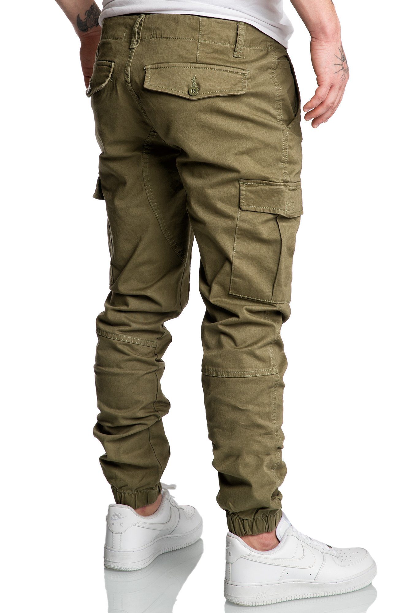 Amaci&Sons Chinohose RIALTO Cargo Jeans Hose Chino Cargo Jogger-Chino Olive Jogger Herren