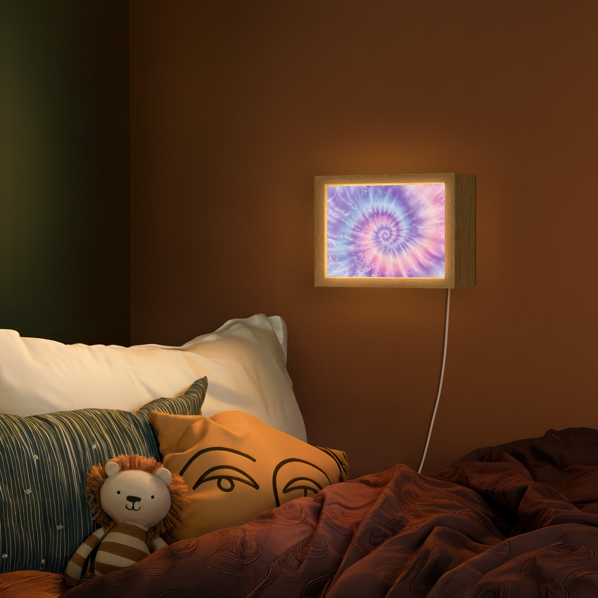 OnlyWow Wandleuchte Lightbox Pastelltöne - Lila - Spirale - Marmor - Mädchen, Dimmbar, Farbwechsel, LED, Warmweiß, Kaltweiß, Neutralweiß Einstellbar, Wandlampe Innen, Dimmbar, mit Kabel, LED, Modern, Kinder